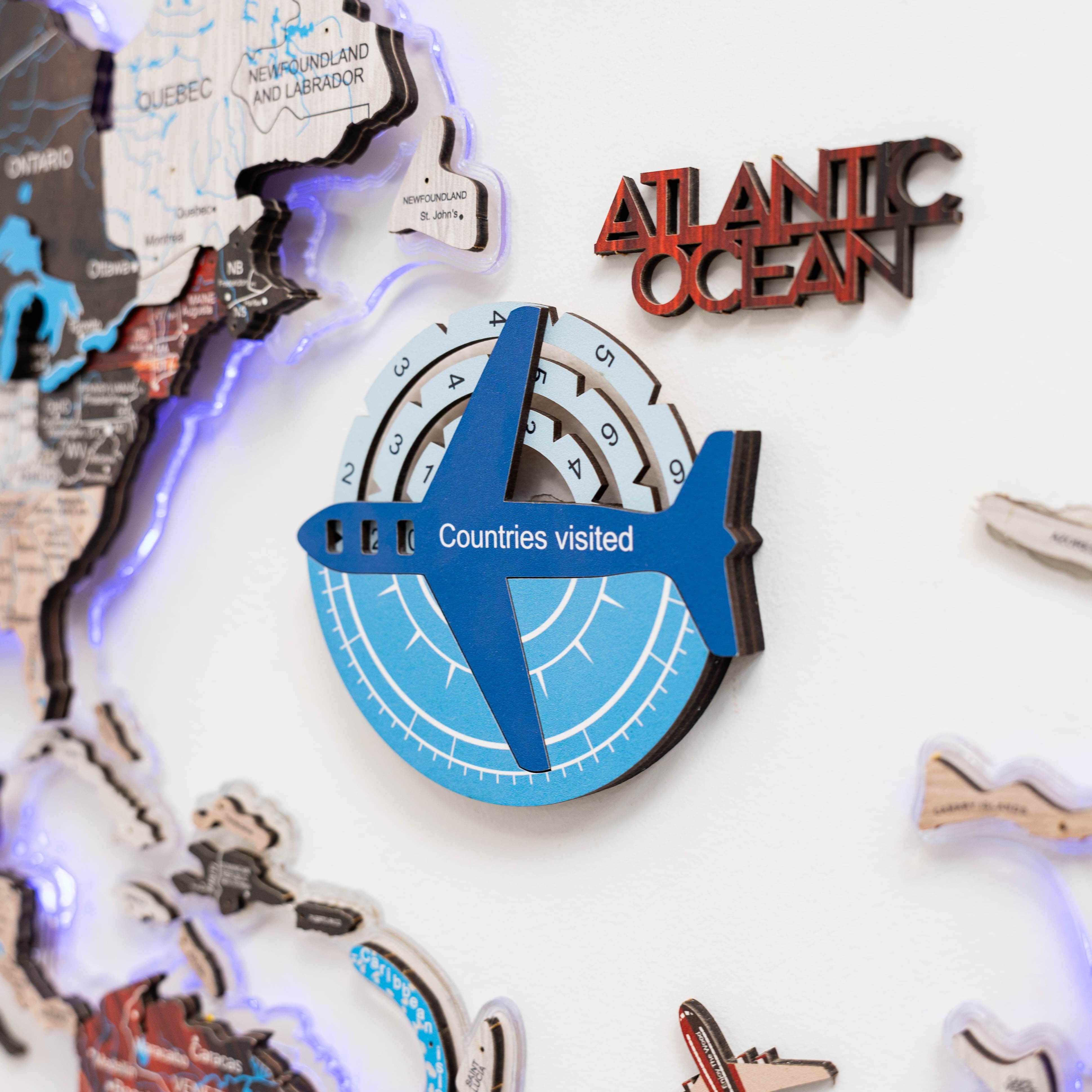 Travel Tracker 3d Colored Wooden World Map - Azure