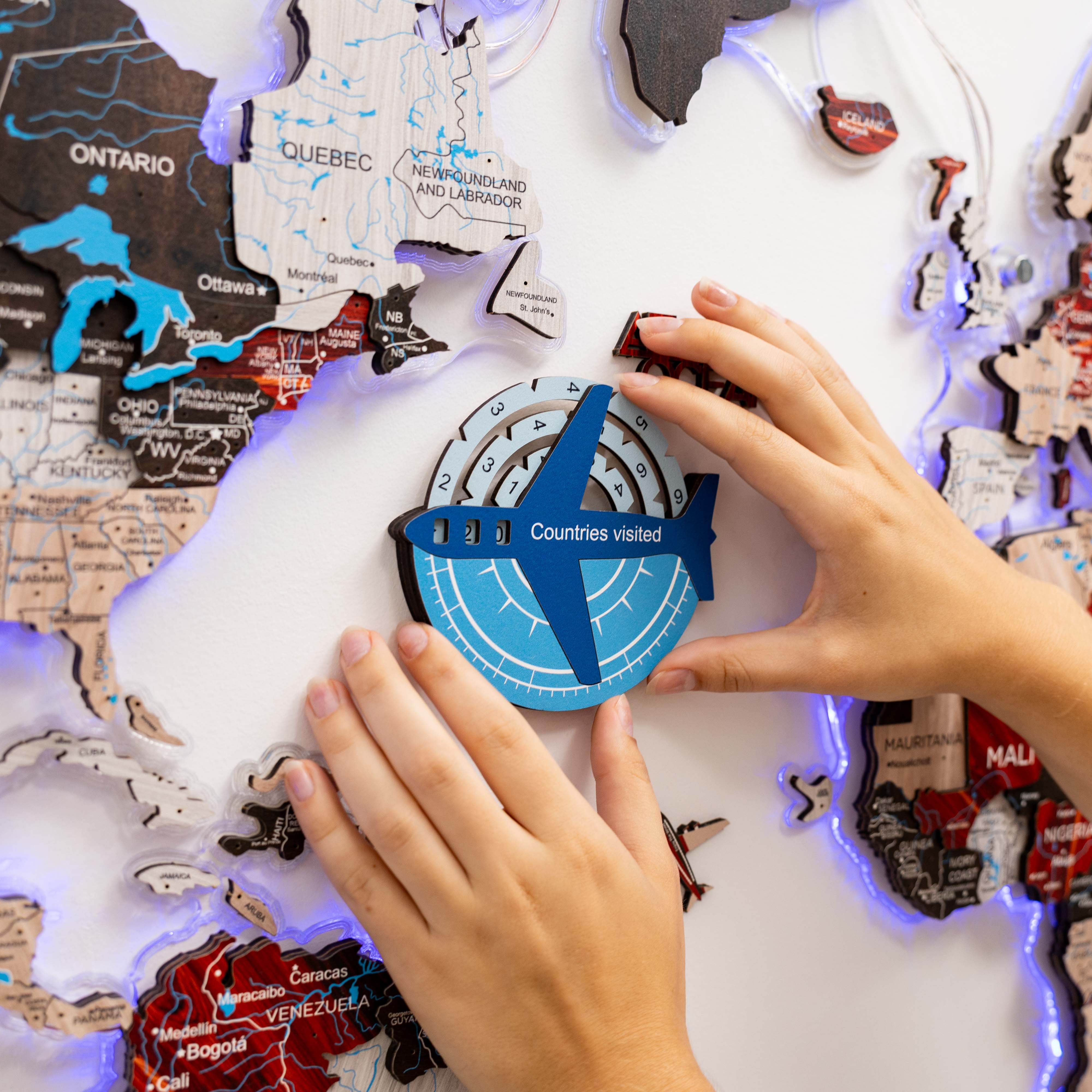 Travel Tracker 3d Colored Wooden World Map - Azure