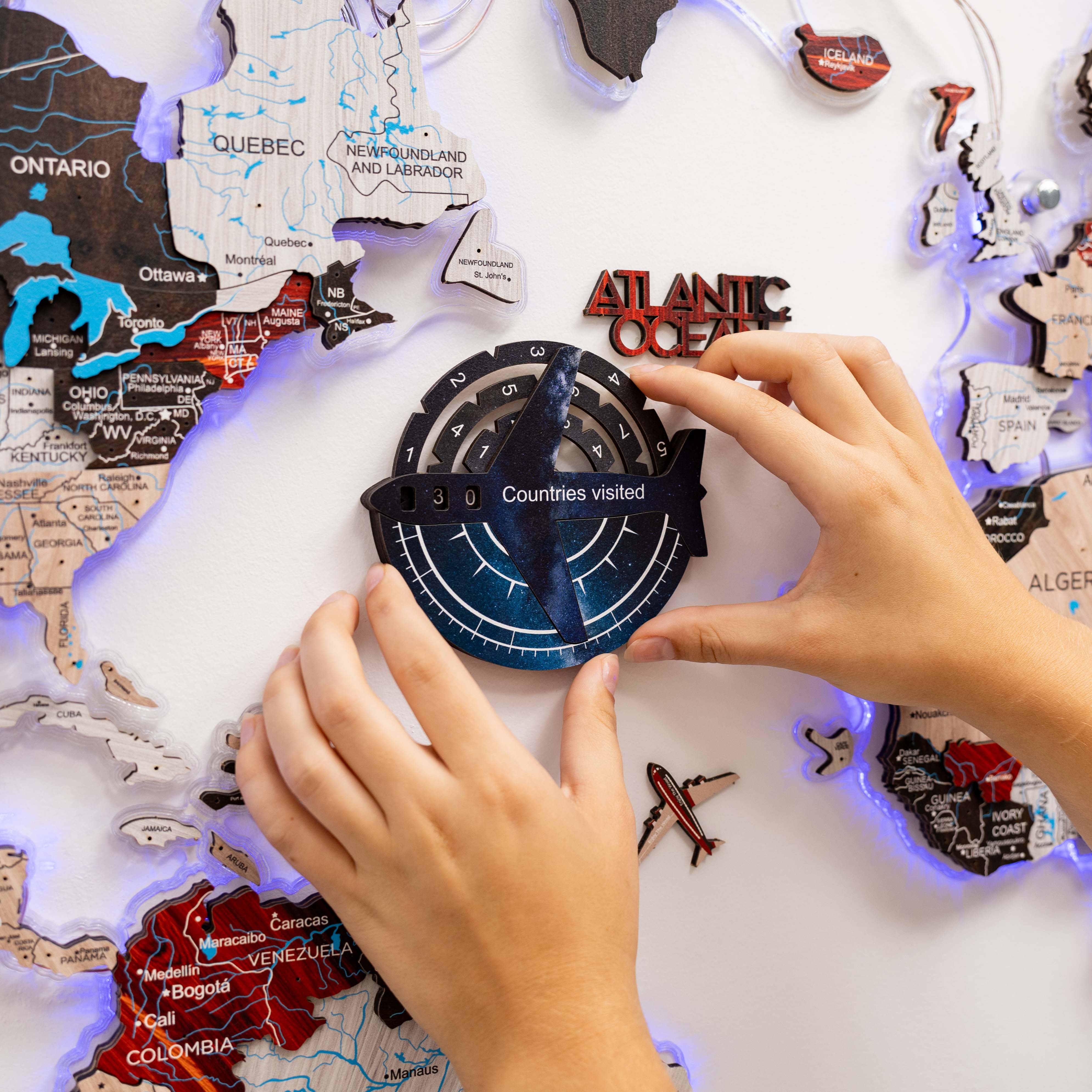 Travel Tracker 3d Colored Wooden World Map - Space