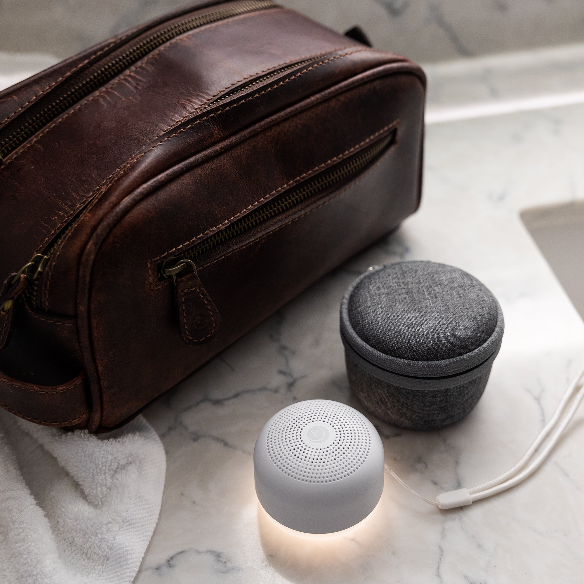 Travel Mini Sound Machine With Nightlight, White, And Travel Case