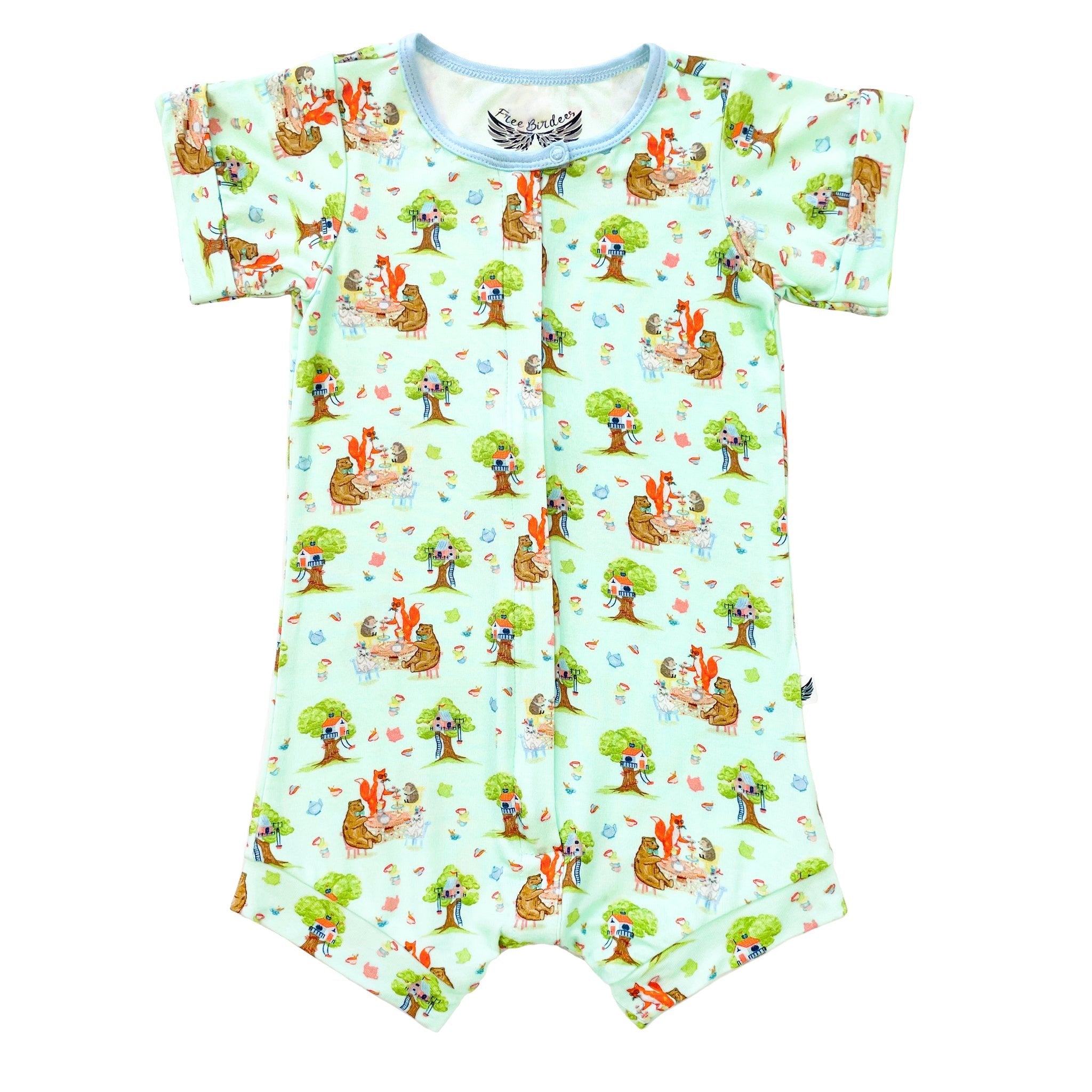 Tree House Party Short Two-way Zippy Romper (0-24m)