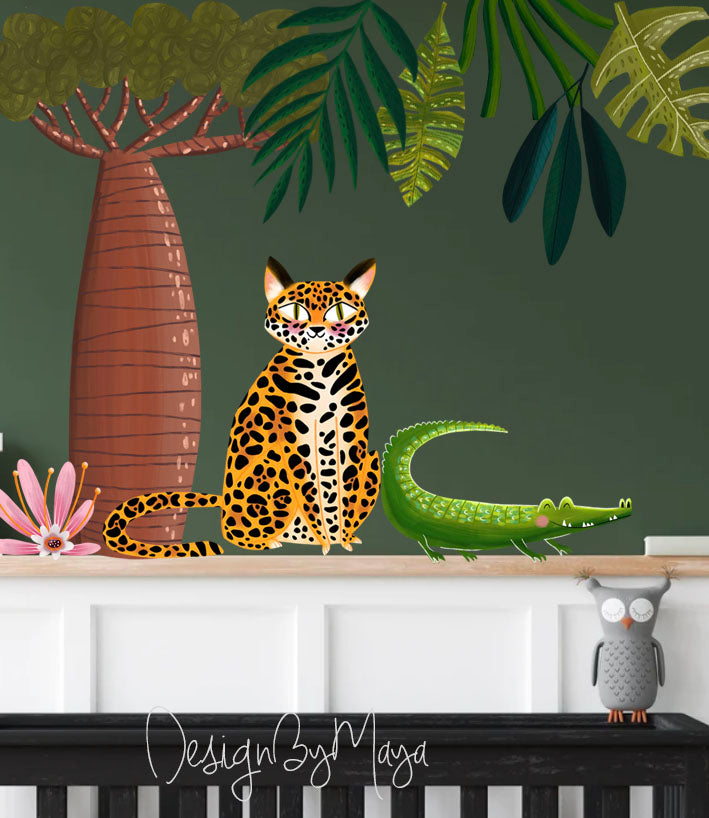 Jungle Animals Tropical Theme - Fabric Nursery Wall Art Decals