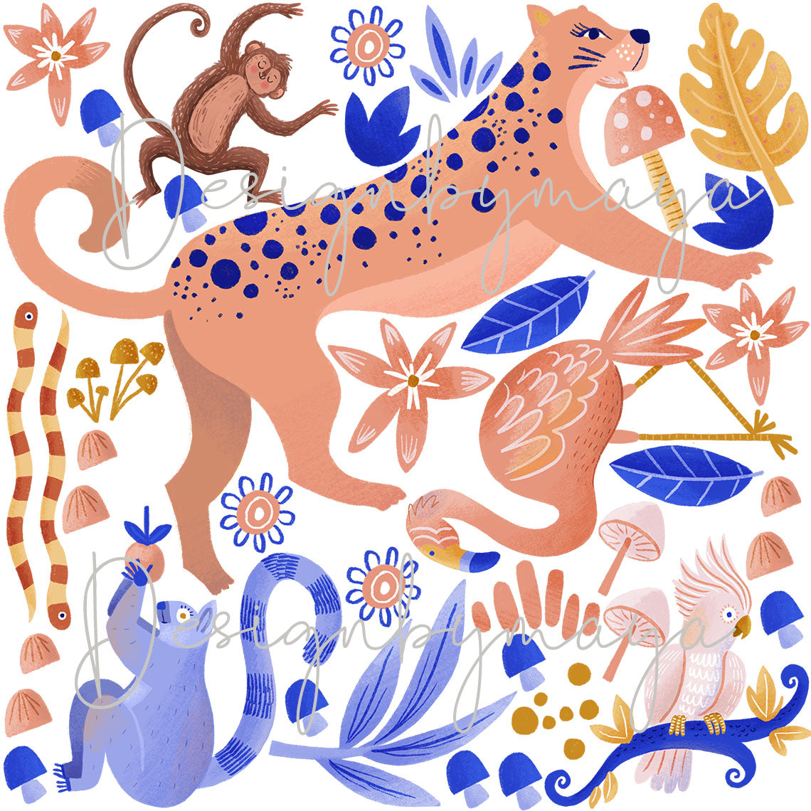 Jungle Animals Tropical Theme - Fabric Nursery Wall Art Decals