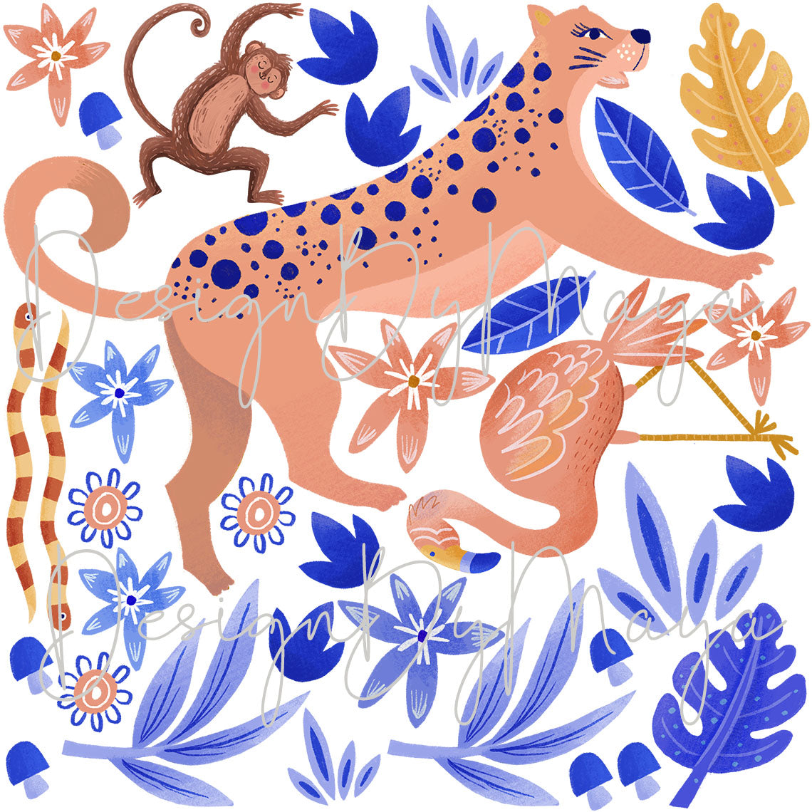 Jungle Animals Tropical Theme - Fabric Nursery Wall Art Decals
