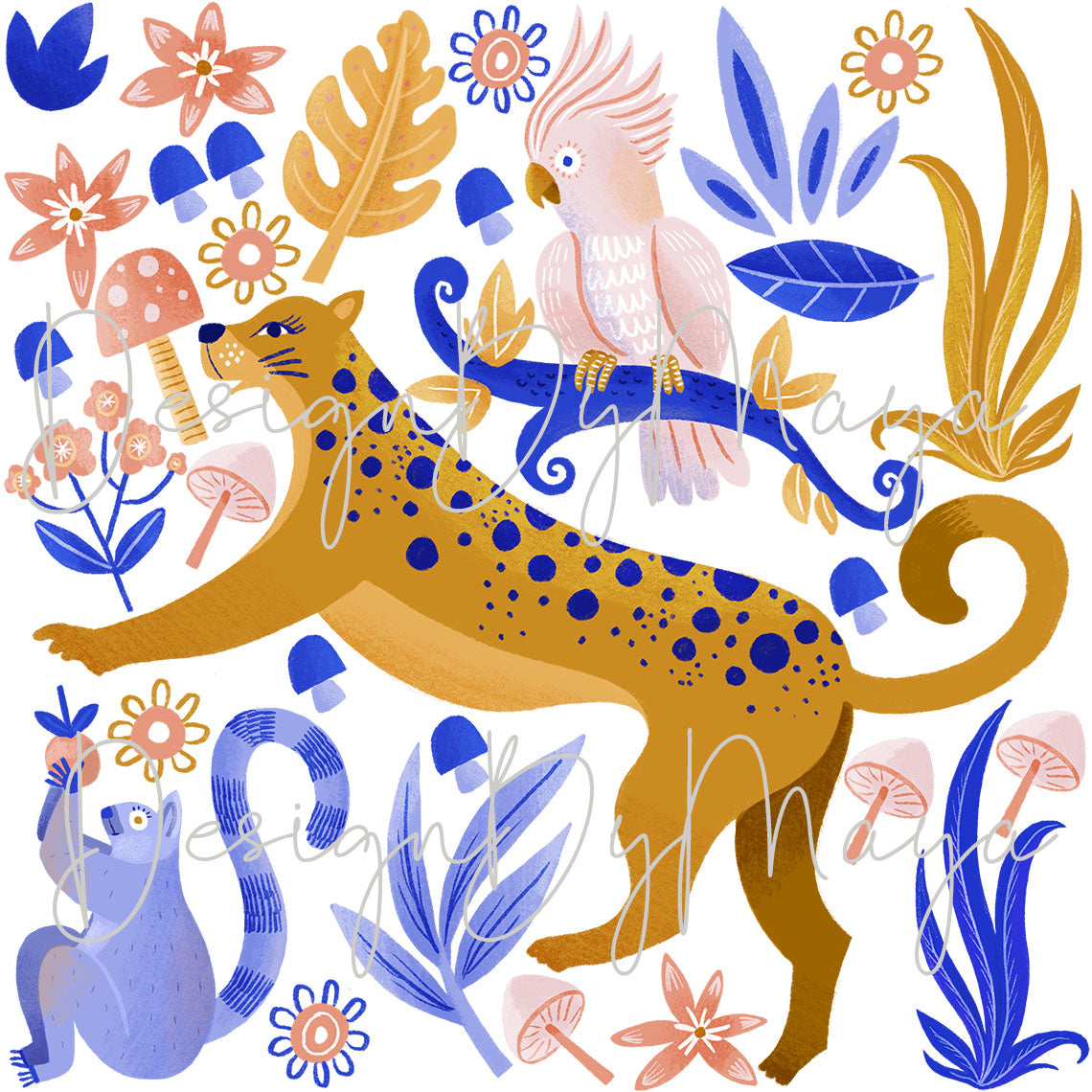 Jungle Animals Tropical Theme - Fabric Nursery Wall Art Decals