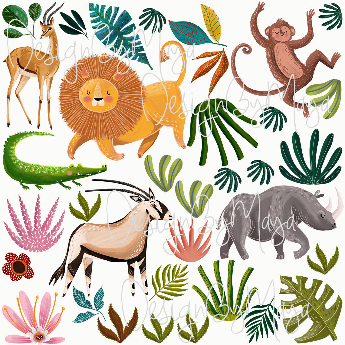 Jungle Animals Tropical Theme - Fabric Nursery Wall Art Decals
