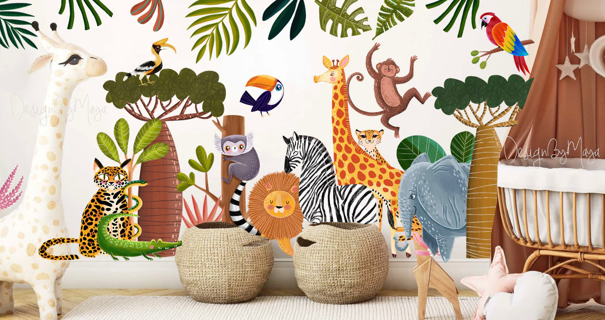 Jungle Animals Tropical Theme - Fabric Nursery Wall Art Decals