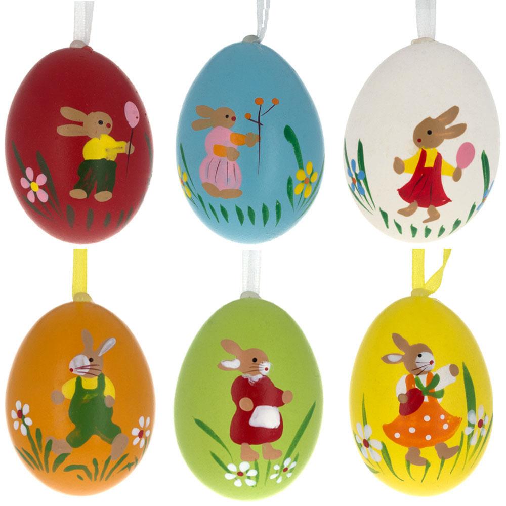 Set Of 6 Real Easter Egg Ornaments With Bunnies Decorations