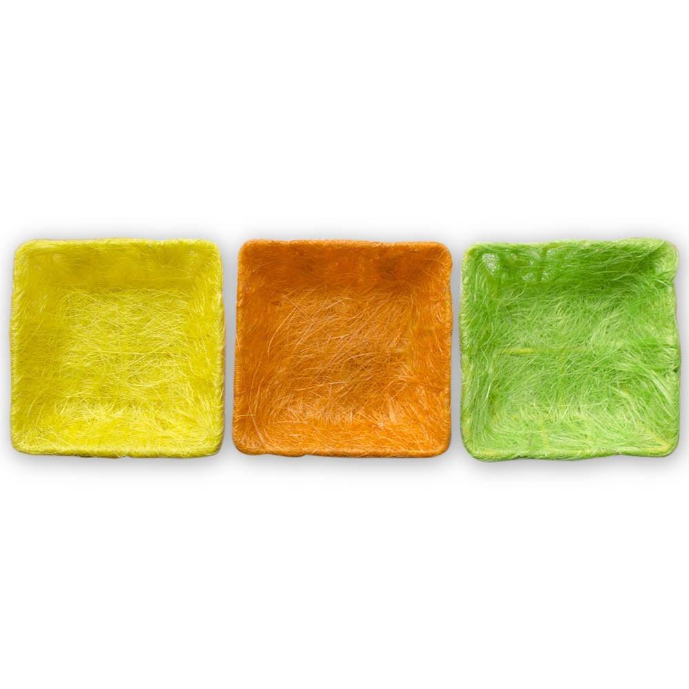 Set Of 3 Green, Orange & Yellow Sisal Silk Trays 7 Inches