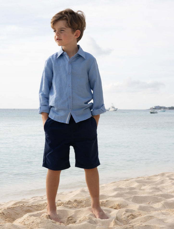 Blue Linen Shirt In Long Sleeves