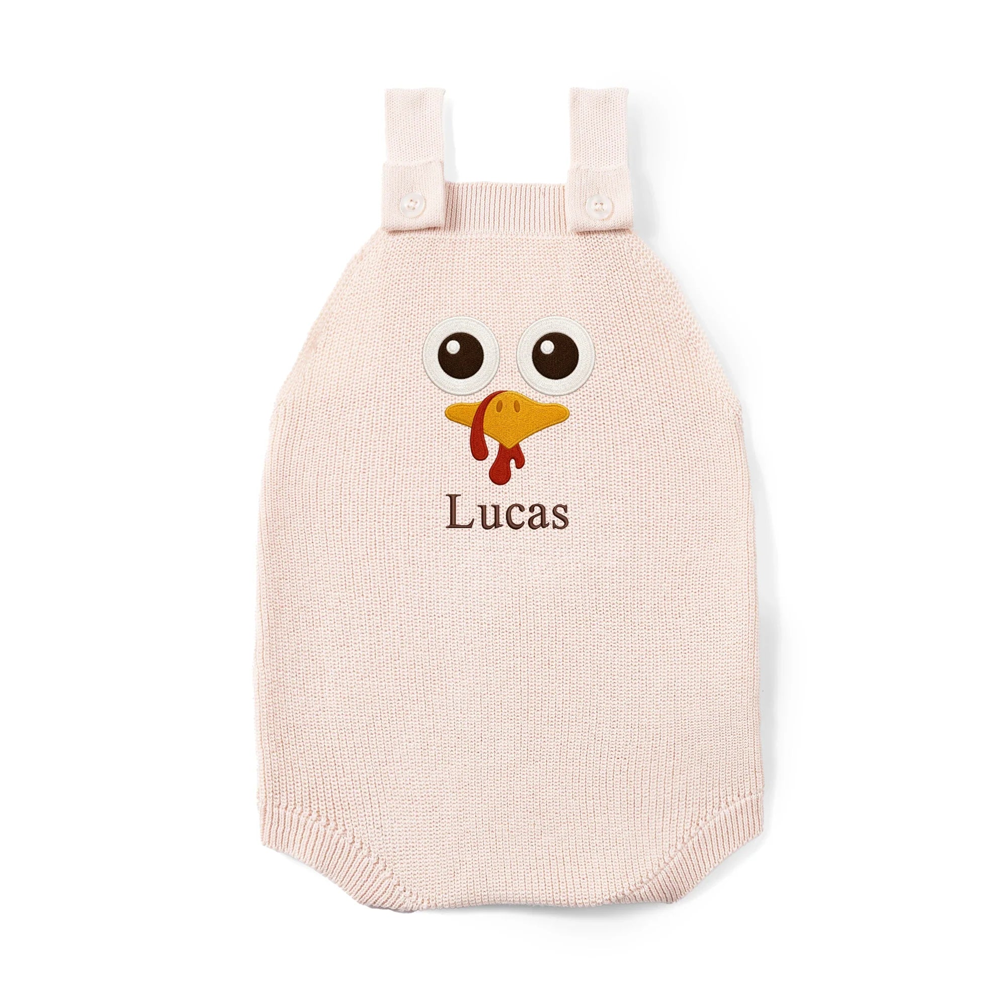 Personalized Turkey Thanksgiving Name Knit Button Strap Romper