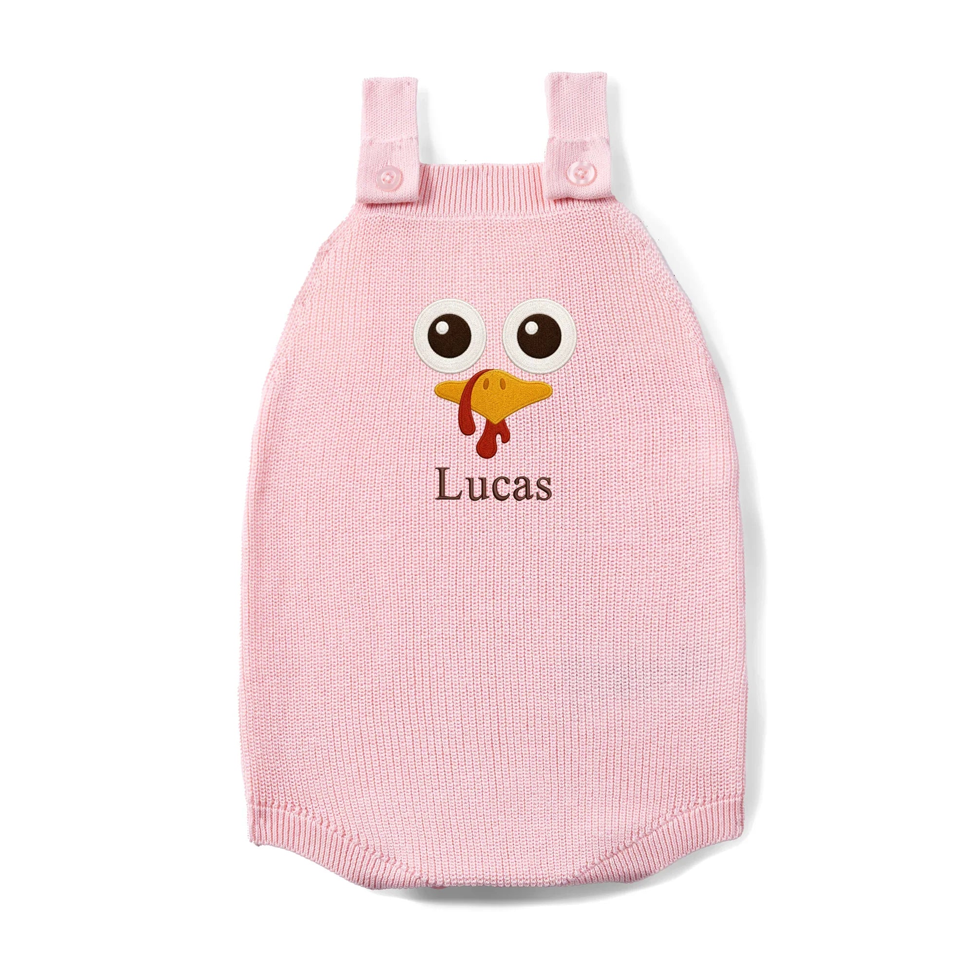 Personalized Turkey Thanksgiving Name Knit Button Strap Romper
