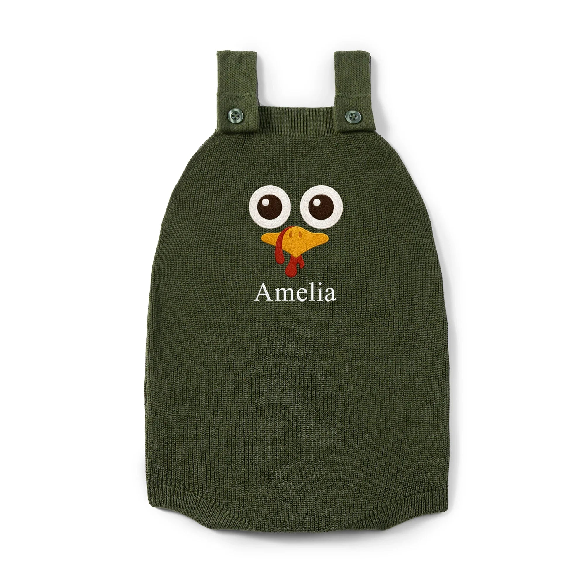 Personalized Turkey Thanksgiving Name Knit Button Strap Romper
