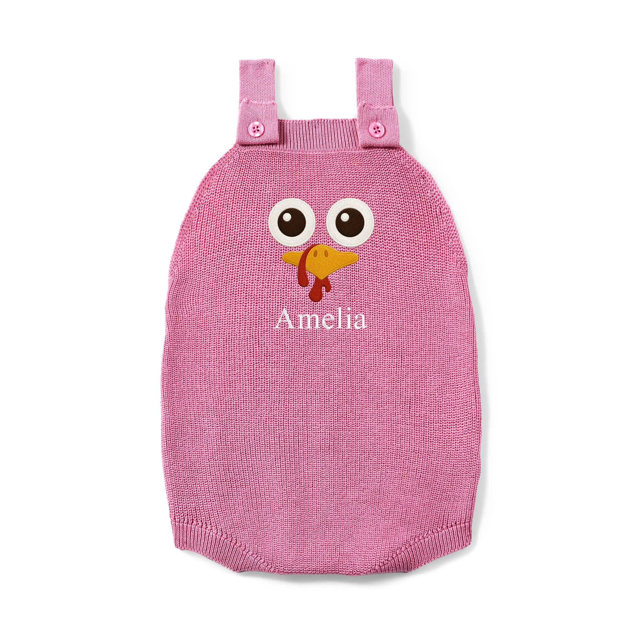 Personalized Turkey Thanksgiving Name Knit Button Strap Romper