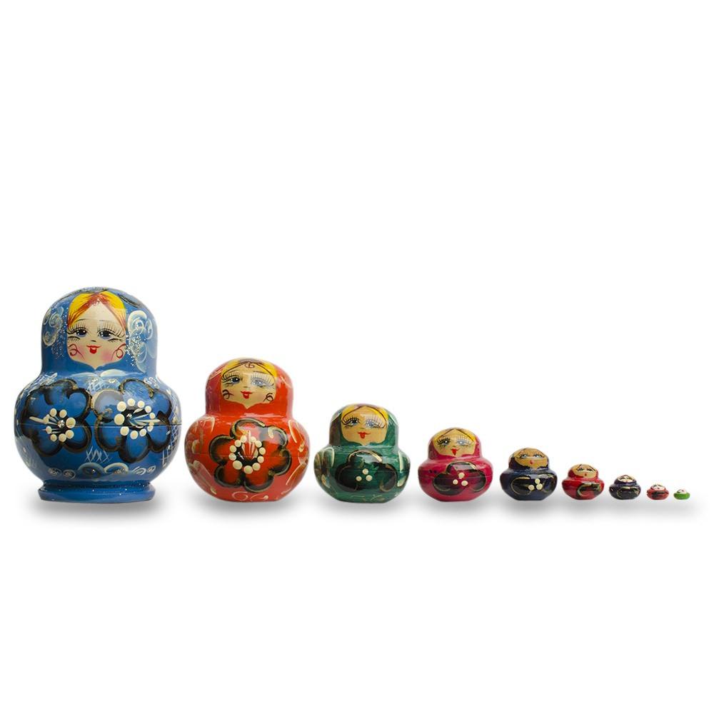 Set Of 9 Rainbow Collection Blue Nesting Dolls  4.75 Inches