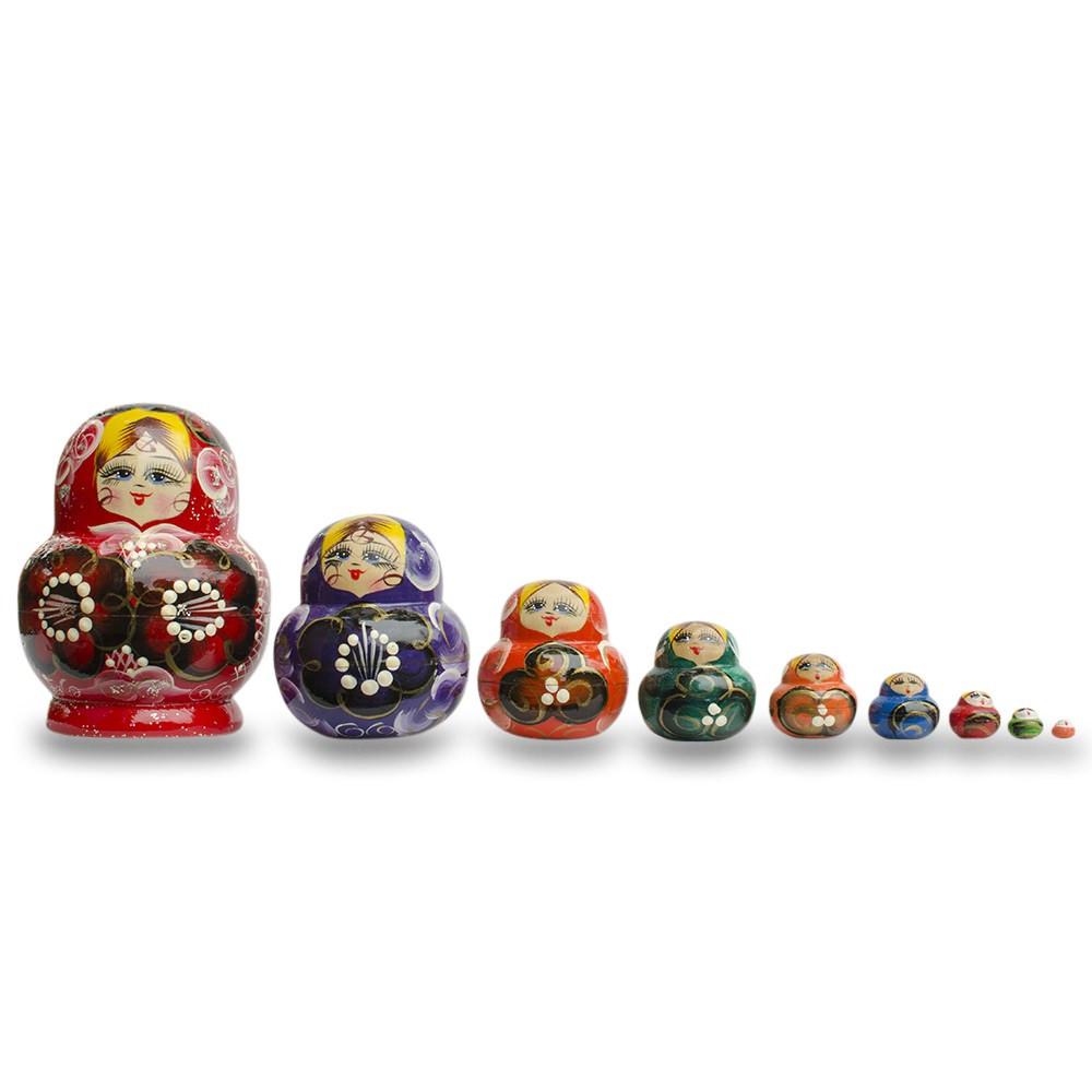 Set Of 9 Rainbow Wooden Nesting Dolls  4.75 Inches