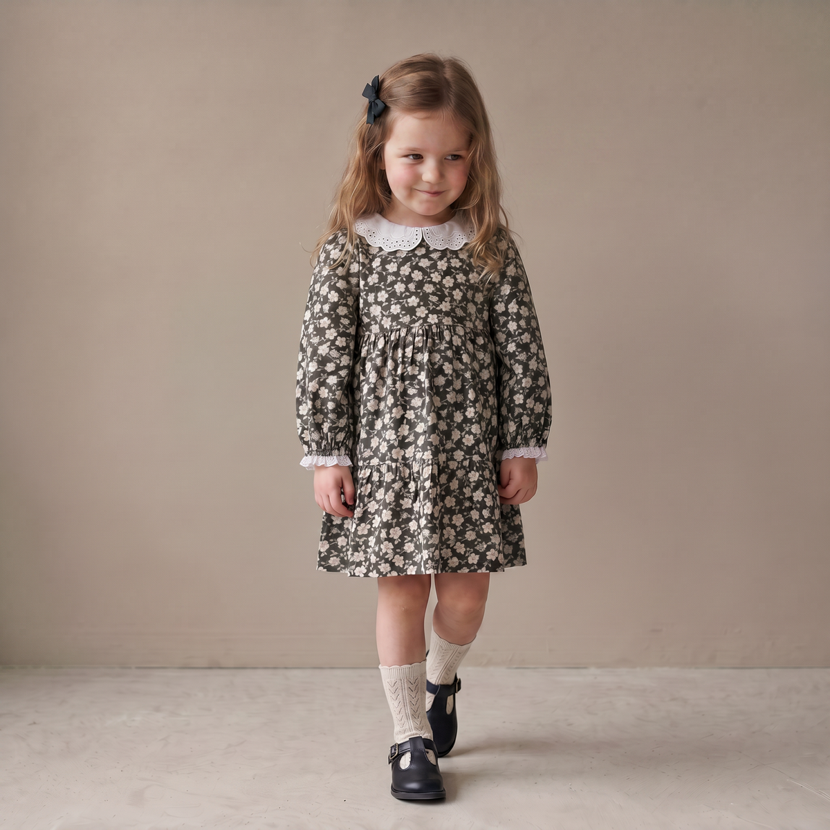 Organic Collar Tiered Dress - Twilight Meadow