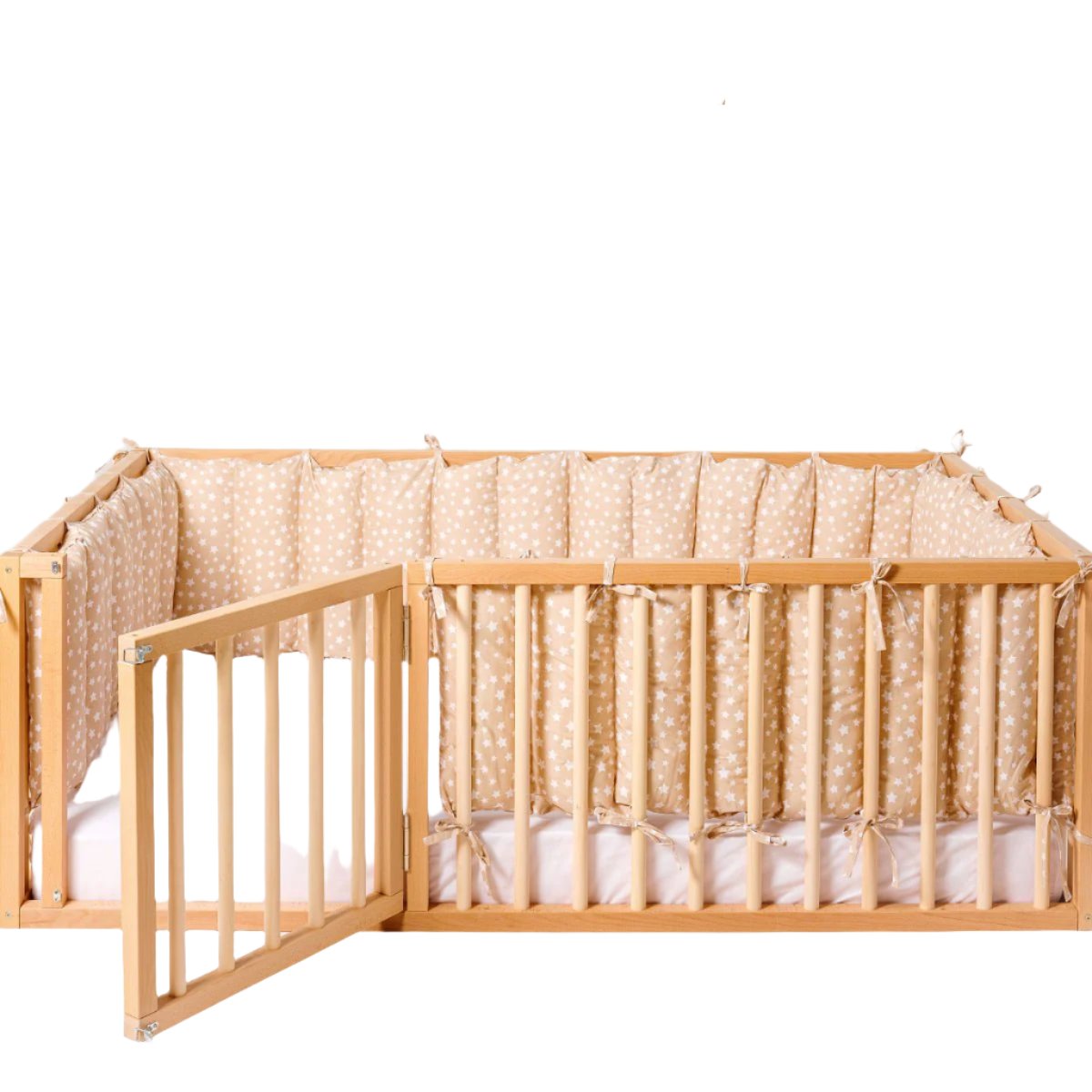 Full Montessori Floor Bed Frame For Toddlers With Fence And Wooden Slats (75*54 Inch)