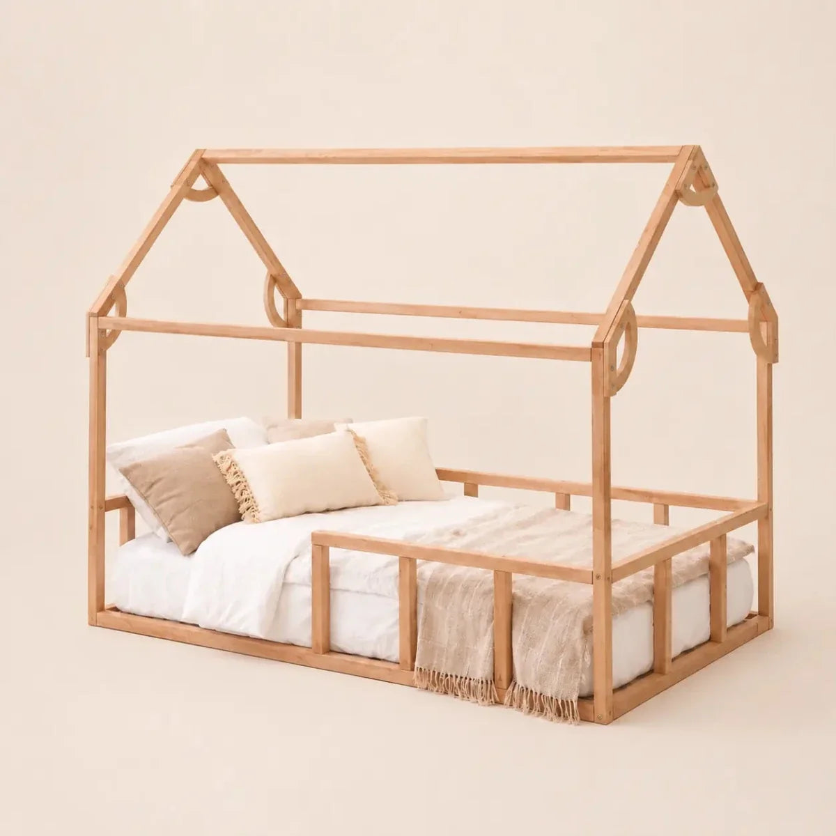 Twin Size Montessori House Bed For Kids With Fence
