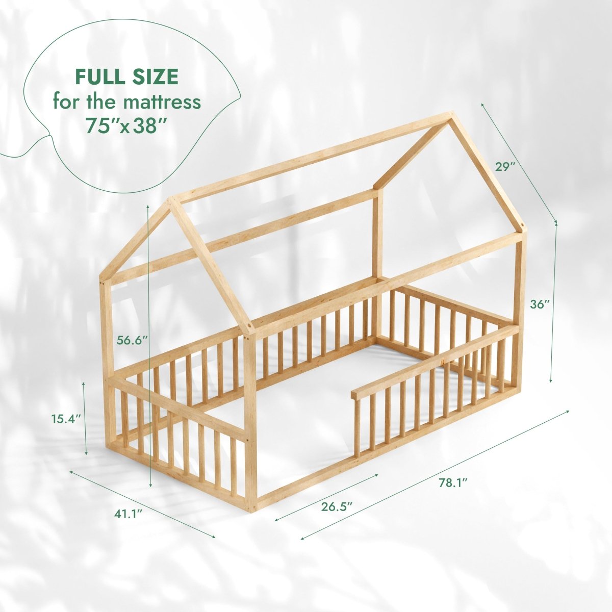 Twin Size Montessori House Bed For Kids With Fence
