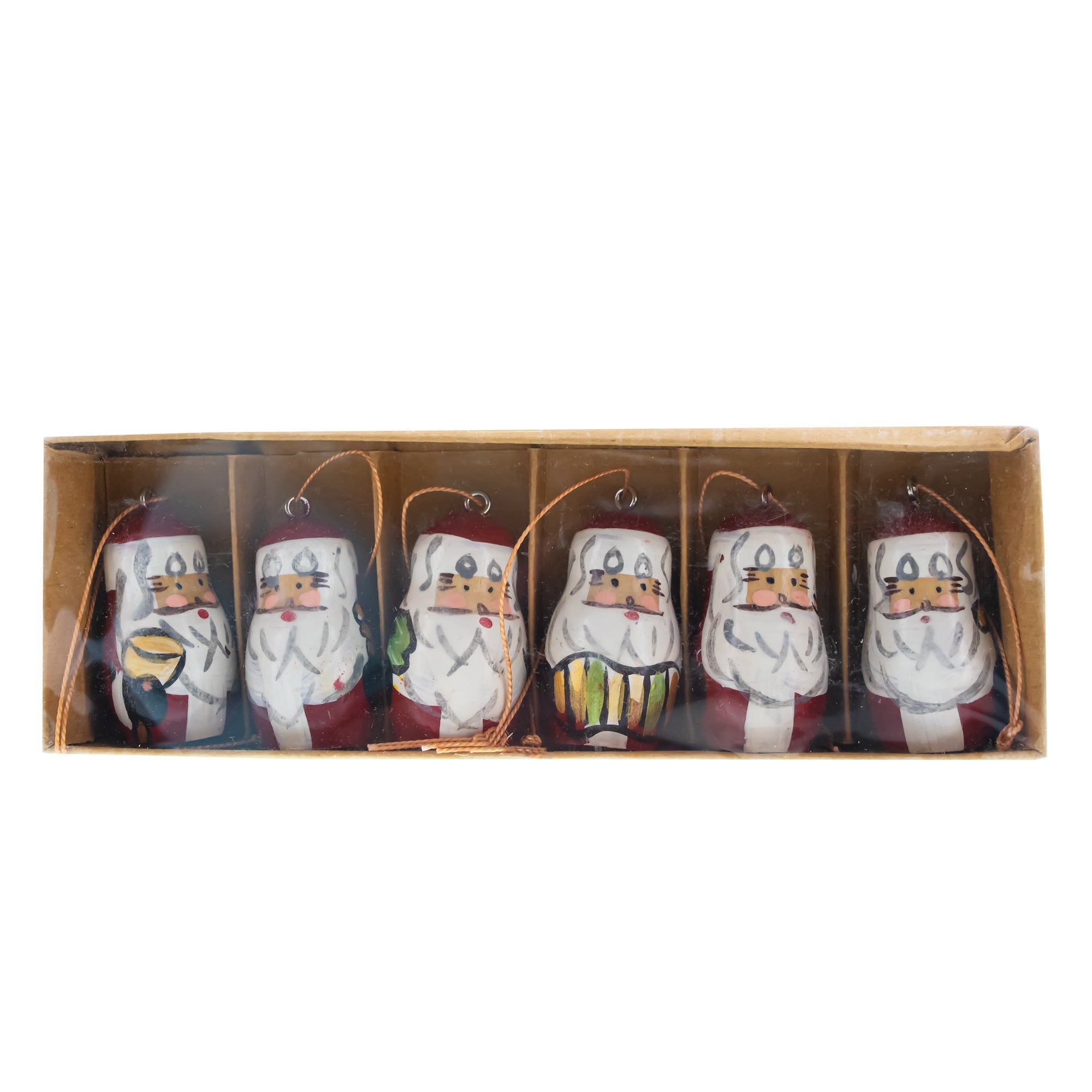 Set Of 6 Santa Wooden Christmas Ornaments 1.5 Inches