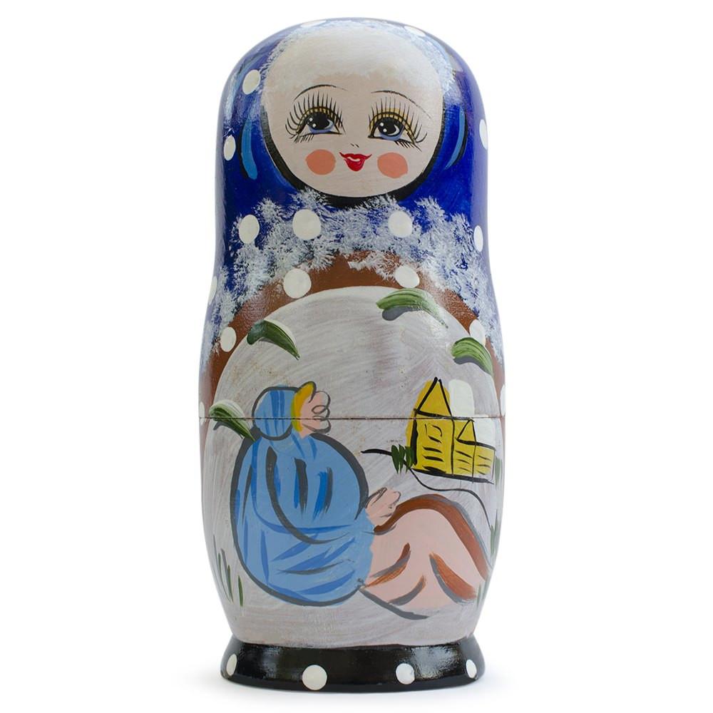 Set Of 5 Winter Village Scene Nesting Dolls  6.5 Inches