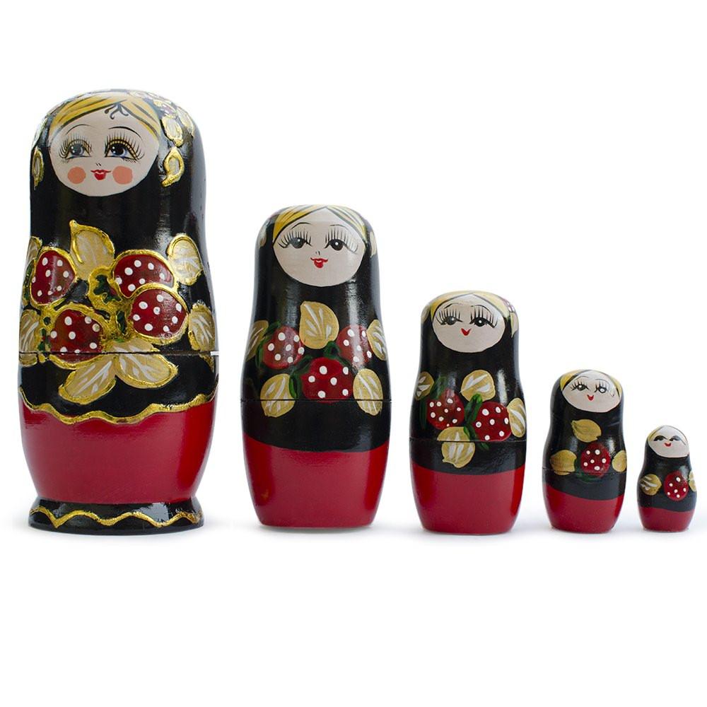 Set Of 5 Strawberries Nesting Dolls Matryoshka 6.5 Inches