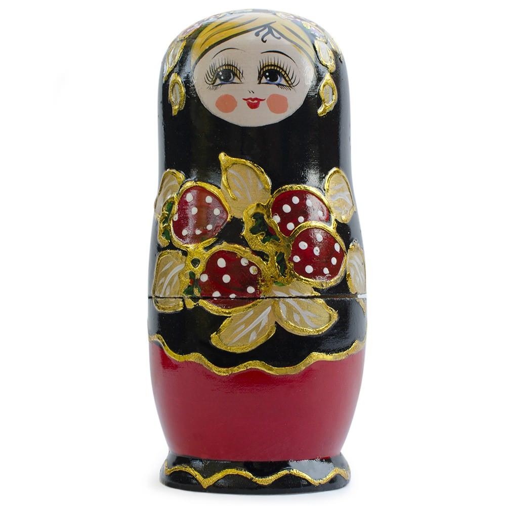 Set Of 5 Strawberries Nesting Dolls Matryoshka 6.5 Inches