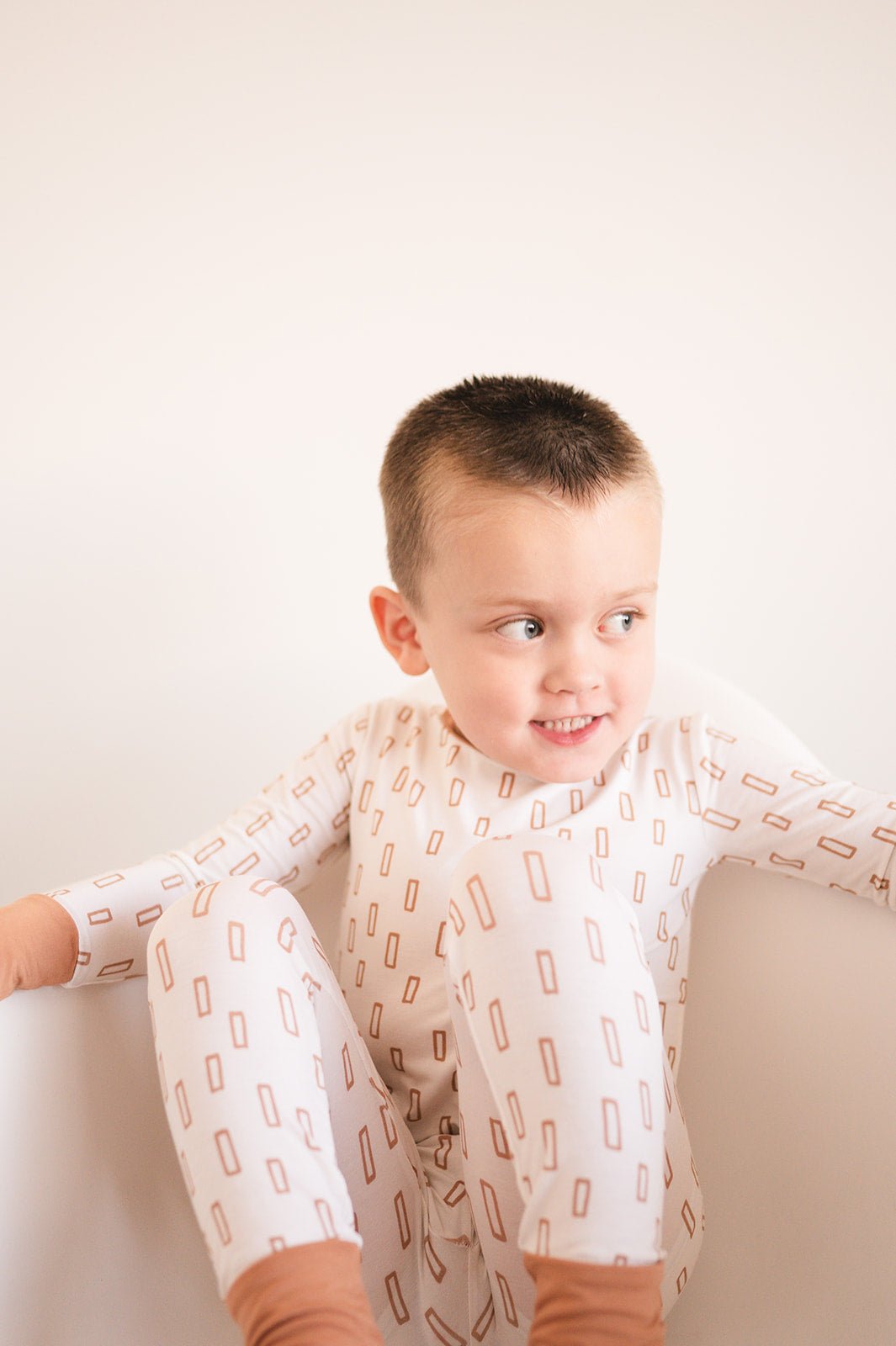 Two-piece Pajama Set - Neutral Rectangles
