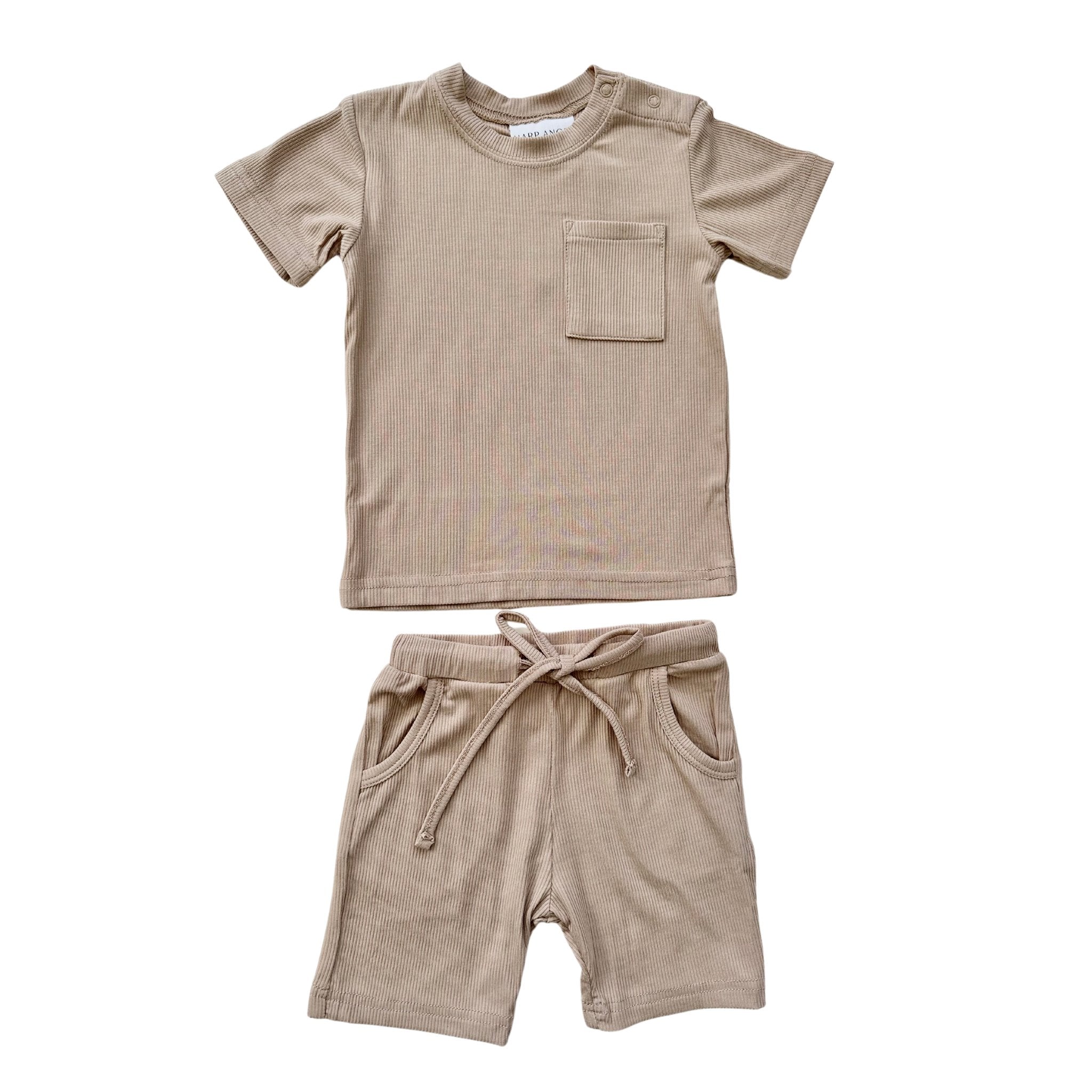 Two-piece Ribbed Short Set - Tan