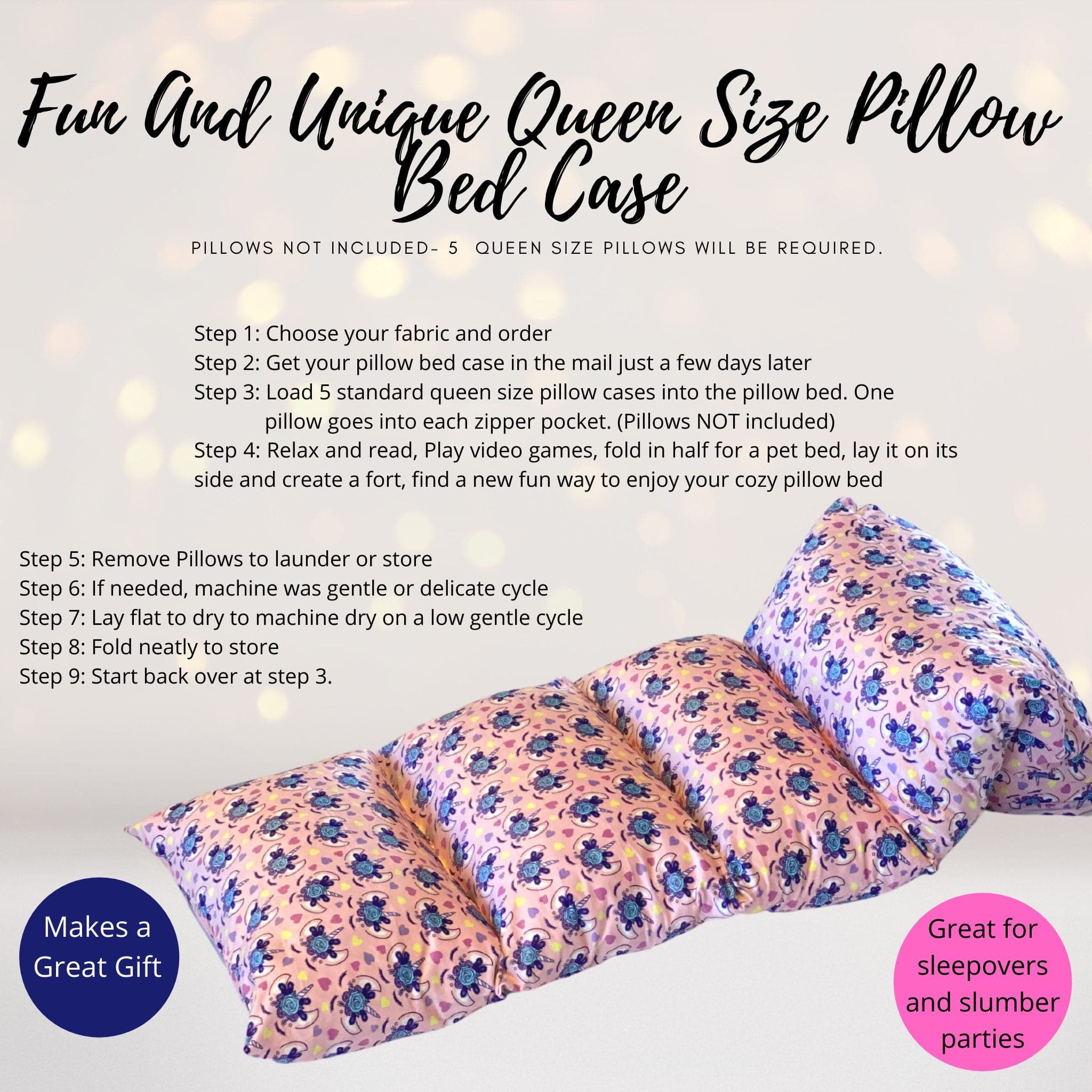 Unicorn Eyelashes Pillow Bed Case, Floor Lounger Holiday Gift For Unicorn Loving Girls