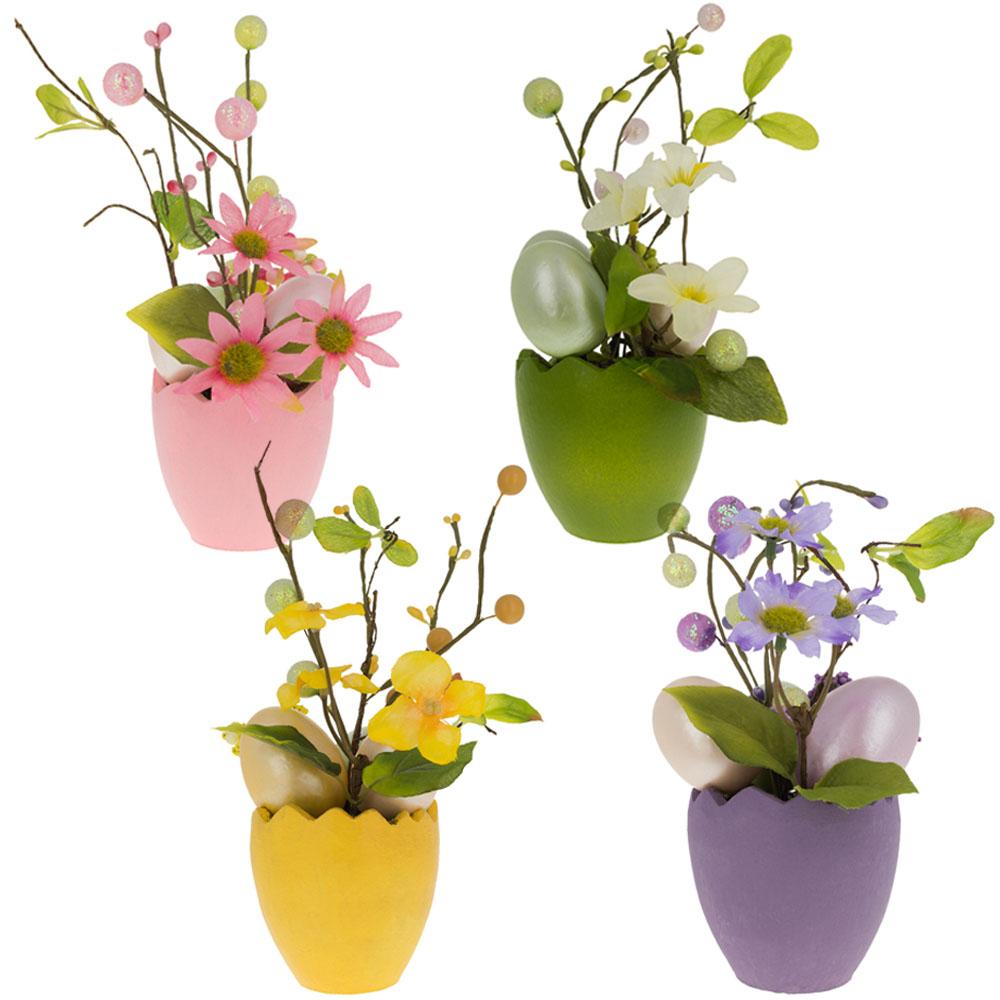 Set Of 4 Colorful Spring Flowers With Easter Eggs 7 Inches