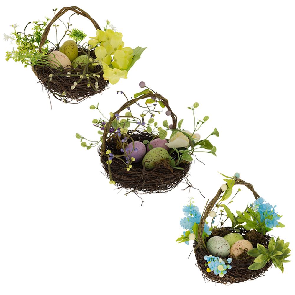 Set Of 3 Easter Baskets With Eggs And Spring Flowers