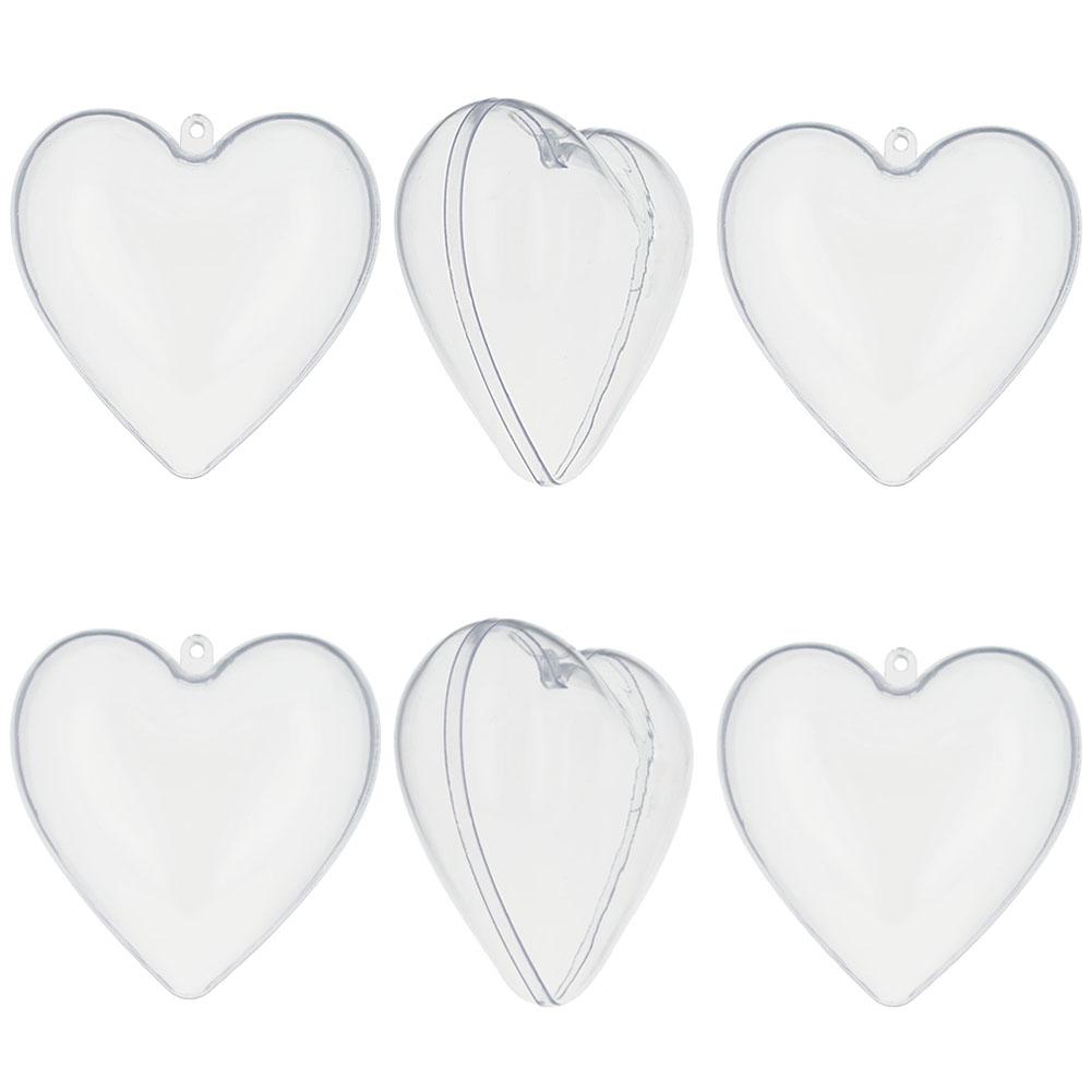 Set Of 6 Clear Plastic Heart Ornaments Diy Craft 3 Inches