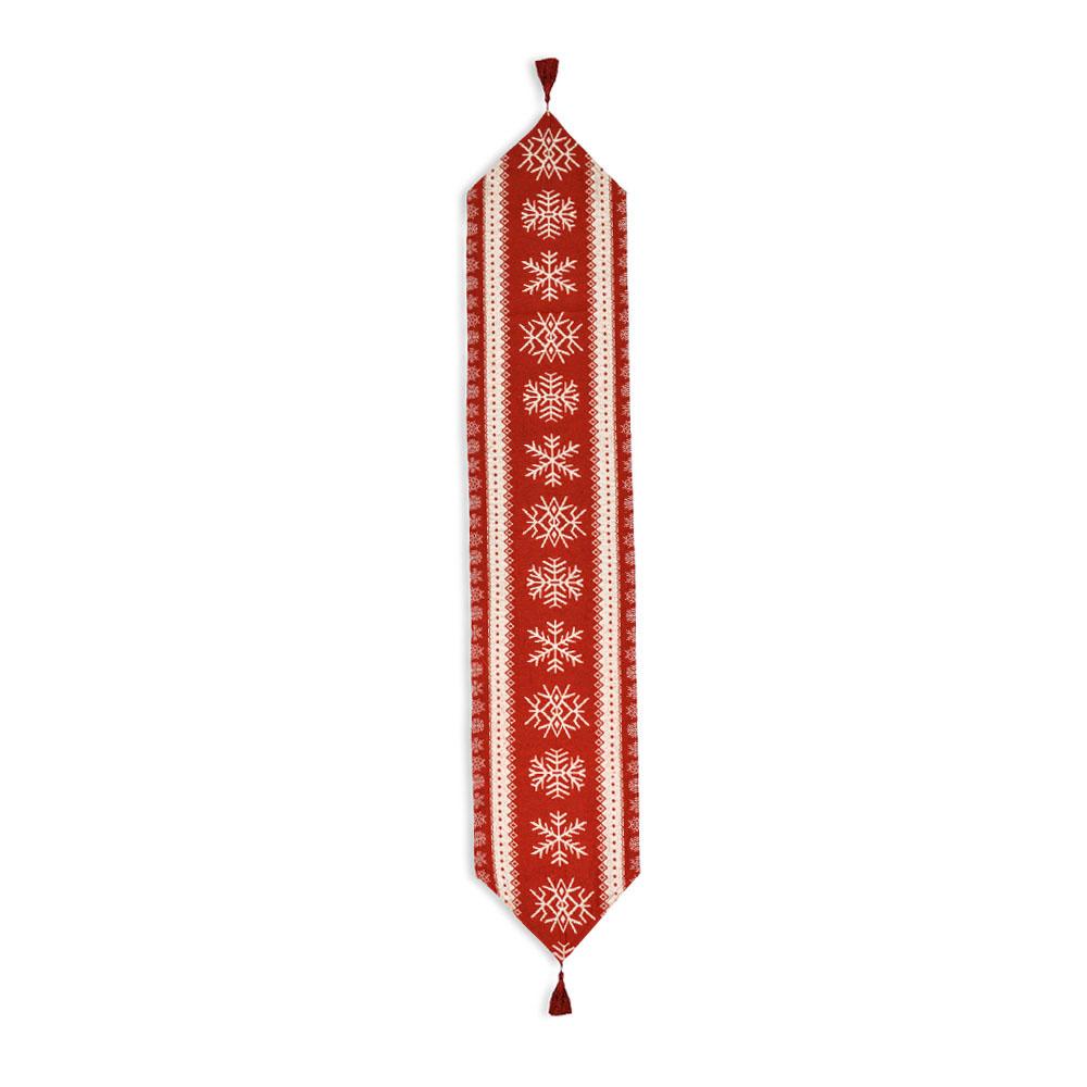 Snowflakes On Red Pattern Christmas Tablecloth Holiday Runner 76.5 Inches