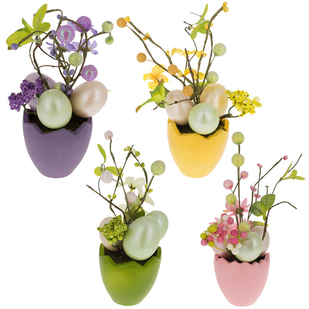 Set Of 4 Colorful Spring Flowers With Easter Eggs 7 Inches