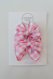 Rosy Gingham | Pigtail Set - Petite Party Bow