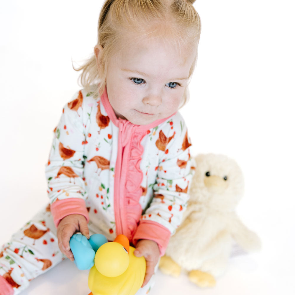 Evalyn Chickens Bamboo Ruffle Convertible Footie