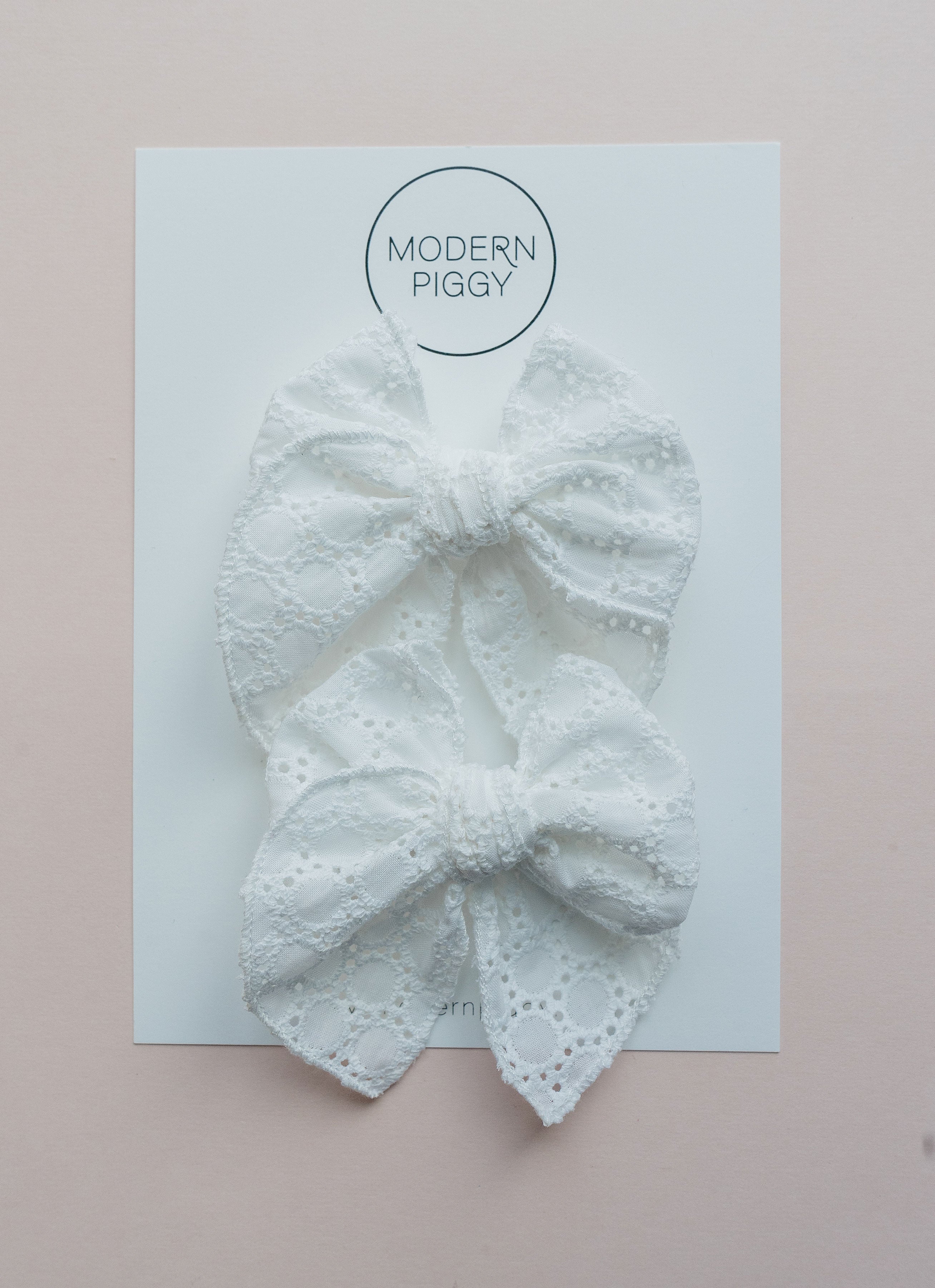 White Eyelet | Pigtail Set - Petite Party Bow