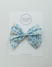 Spring Garden- Blue | Pigtail Set - Hand-tied Bow