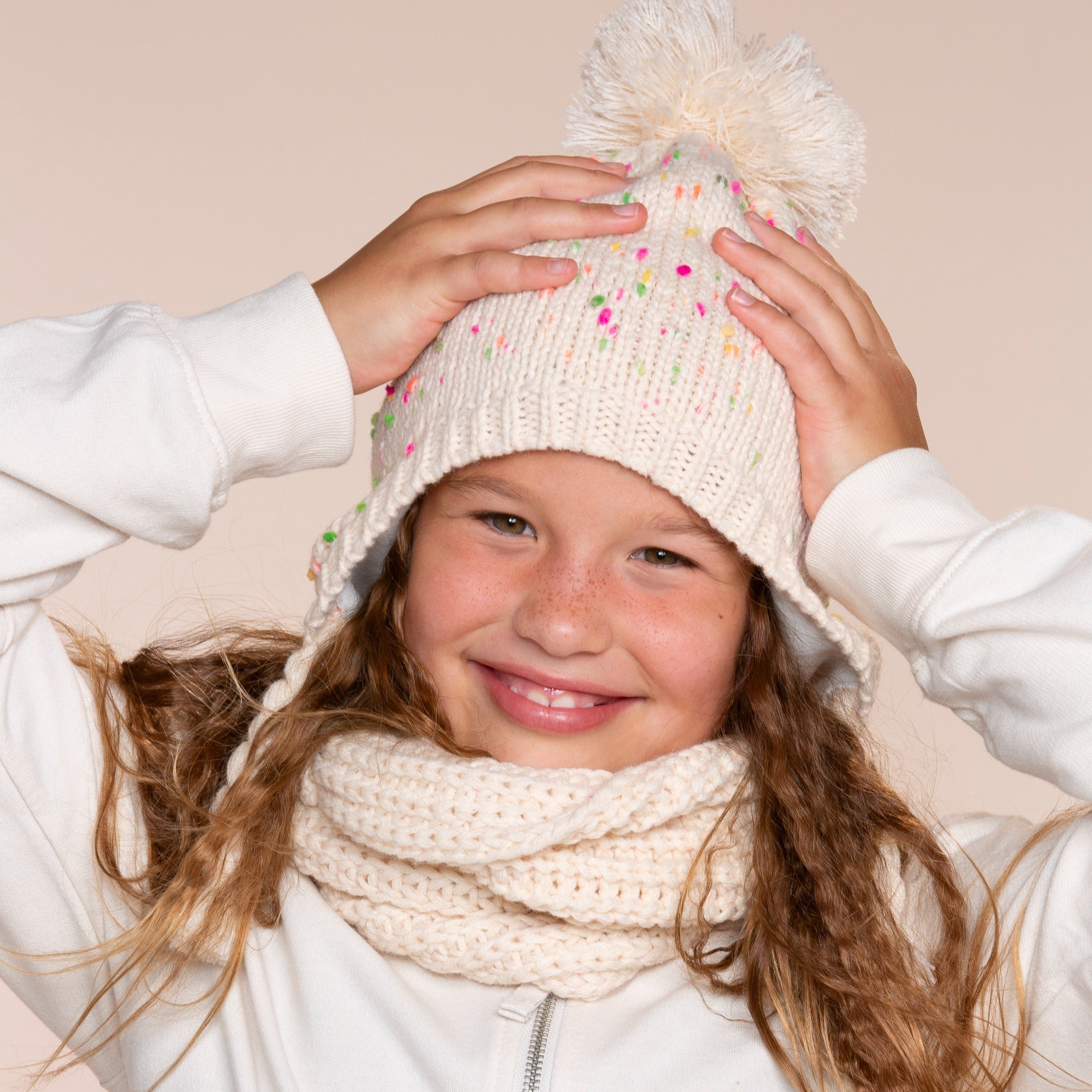 Girls Warm Knit Earflap Hat, Fleece Lined Cold-weather Essential For Kids 1-12 Years