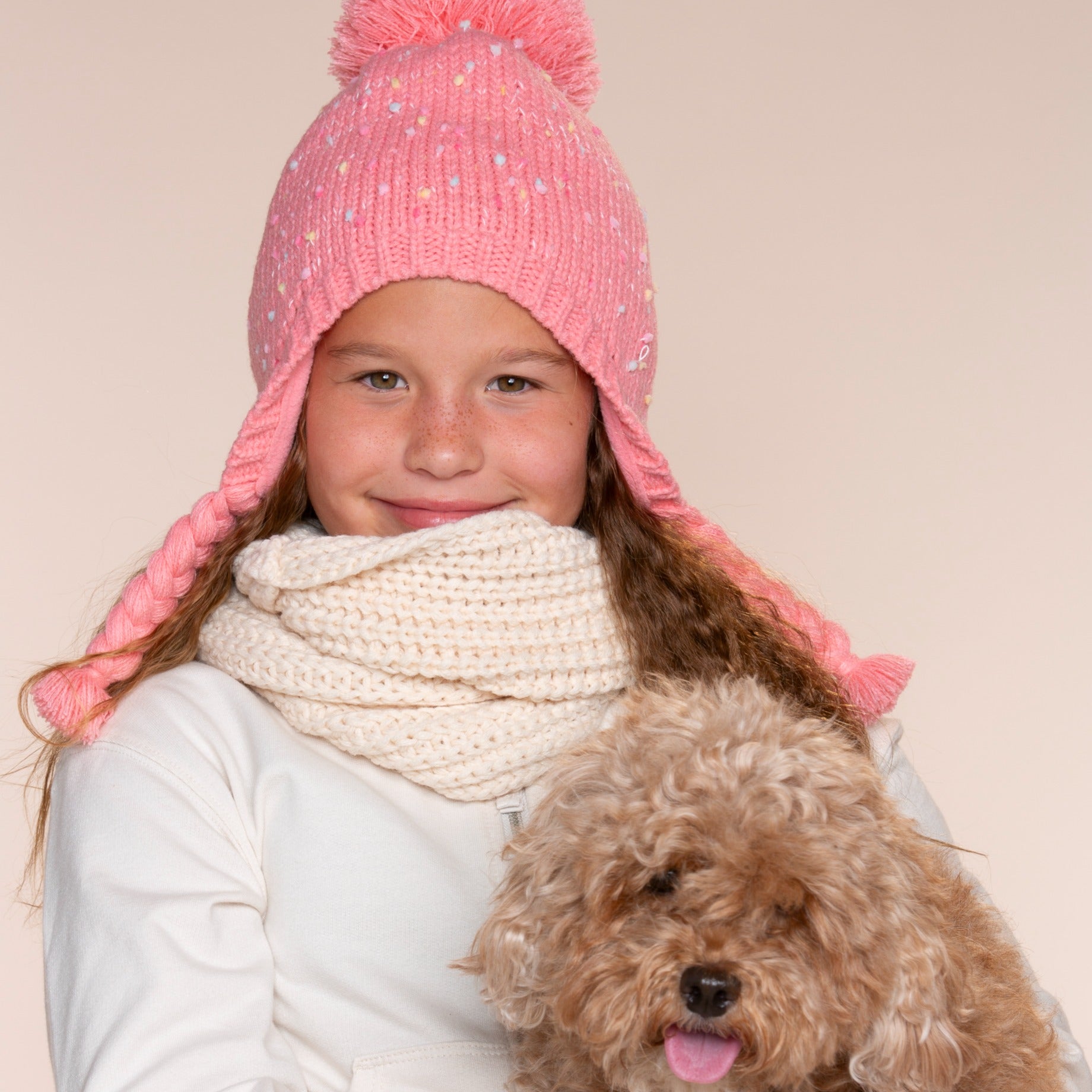 Girls Warm Knit Earflap Hat, Fleece Lined Cold-weather Essential For Kids 1-12 Years