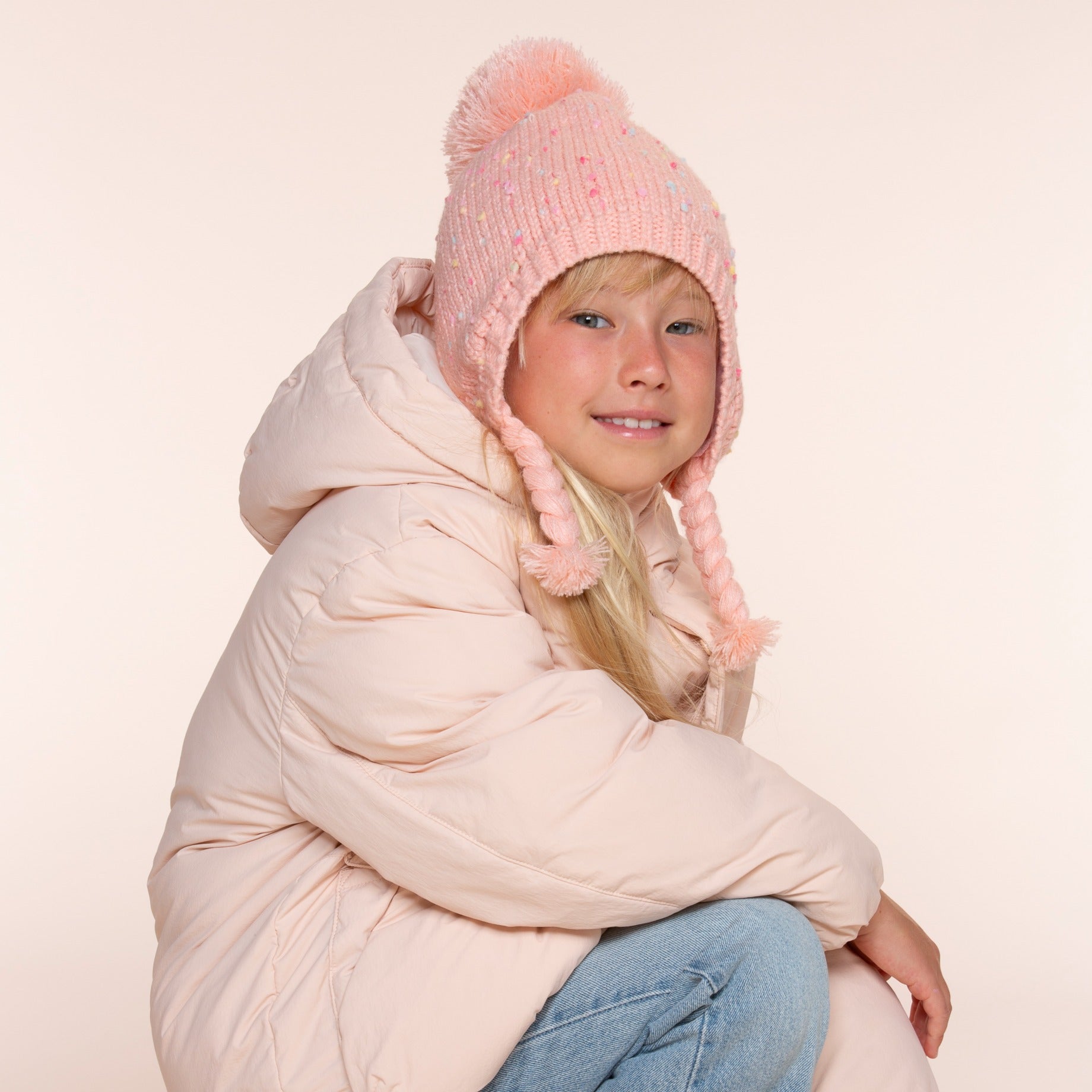 Girls Warm Knit Earflap Hat, Fleece Lined Cold-weather Essential For Kids 1-12 Years