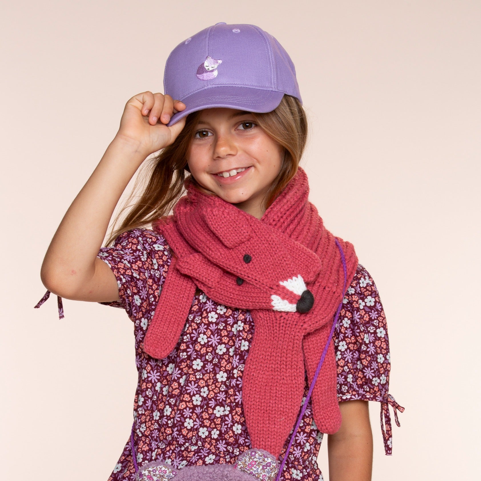 Girls' Purple Baseball Hat- Cotton Fox Patch Cap (3-6/7years)