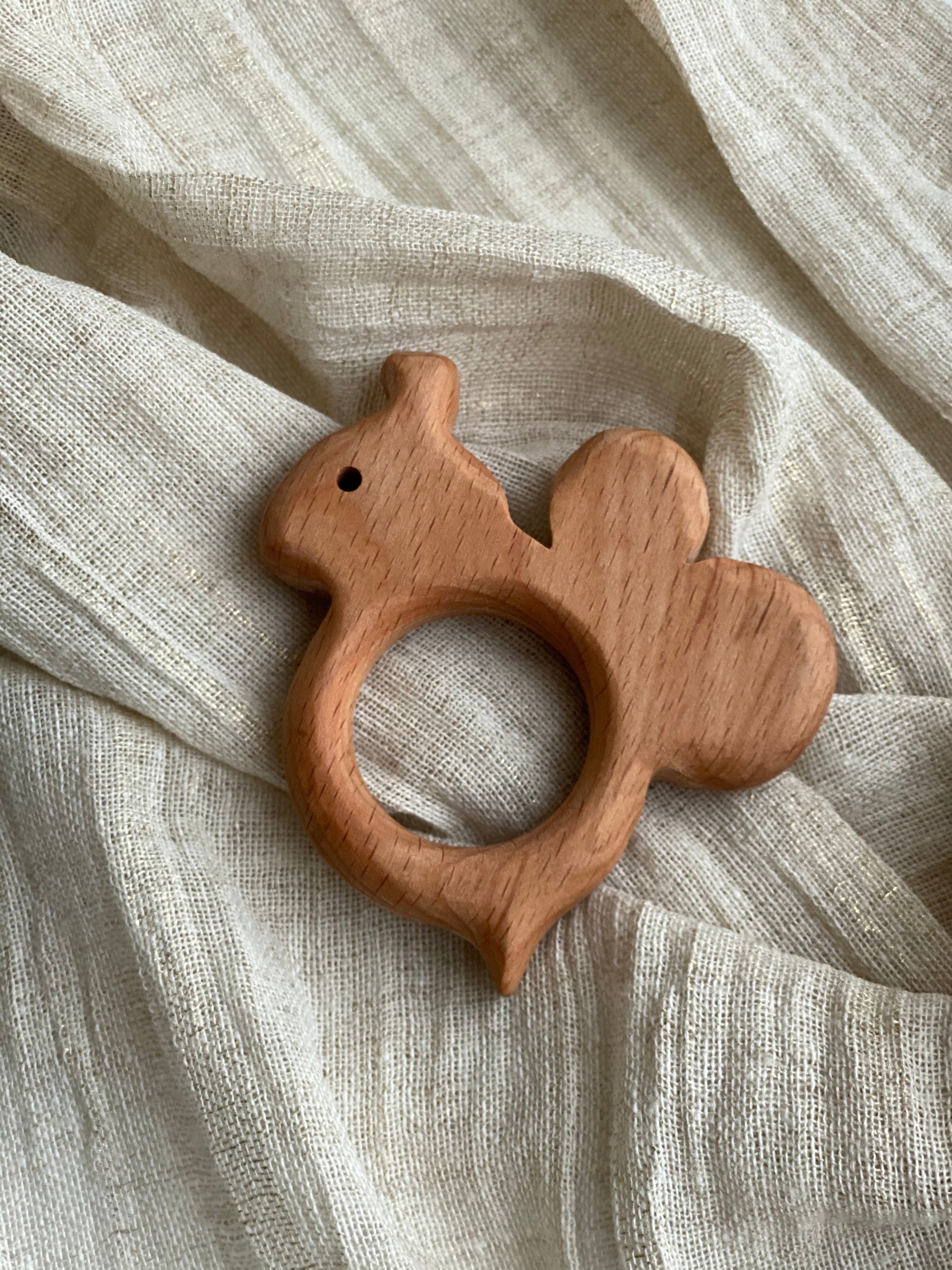 Handmade Untreated Wood Teether Bee