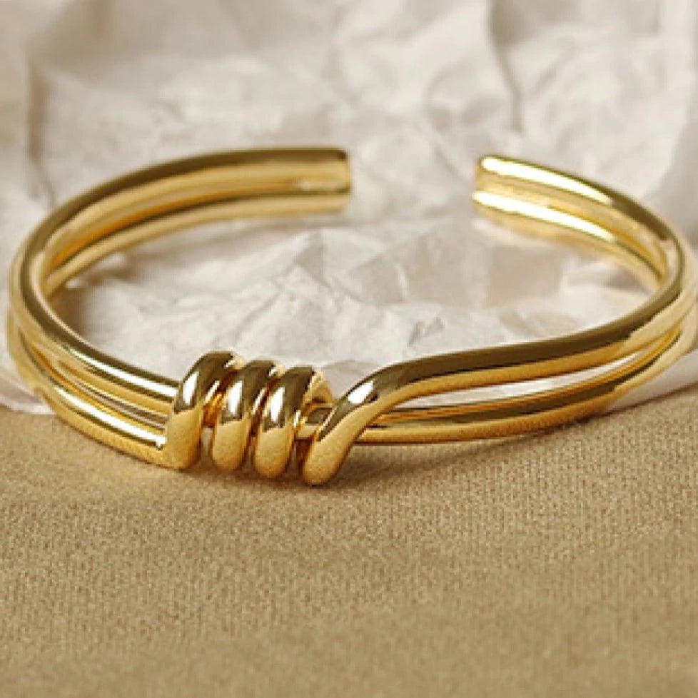 Gold Cuff Bangle Bracelet - Open Cuff Spiral Bracelet