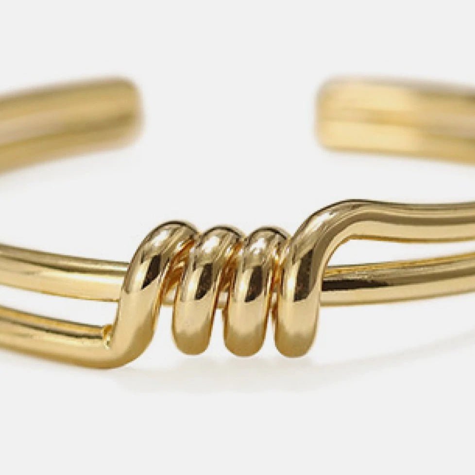 Gold Cuff Bangle Bracelet - Open Cuff Spiral Bracelet