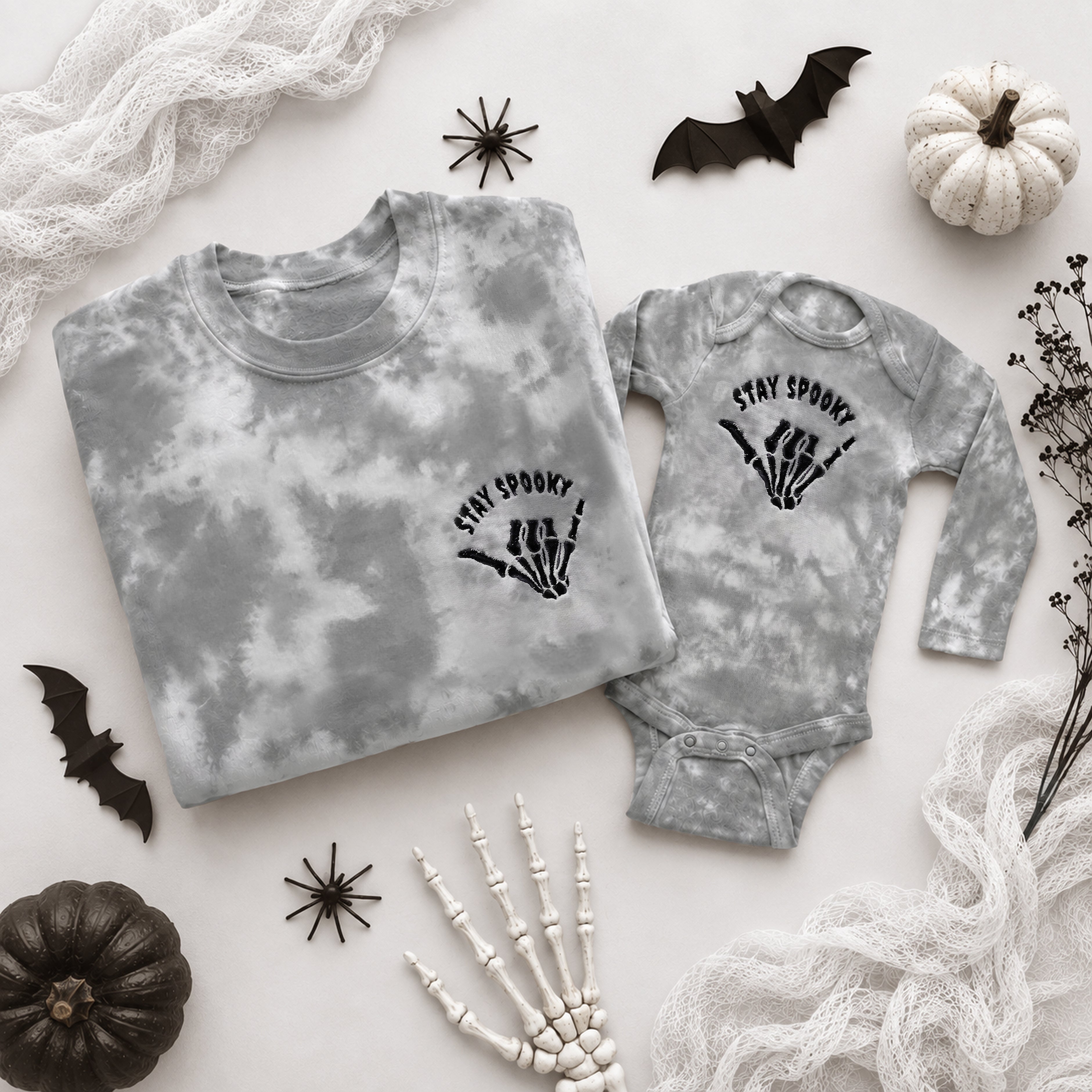 Stay Spooky Tie Dye Halloween Sweatshirt | Matching Family Halloween Outfits | Embroidered Skeleton Crewneck