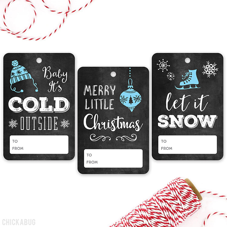 Blue And White Chalkboard Christmas Gift Tags