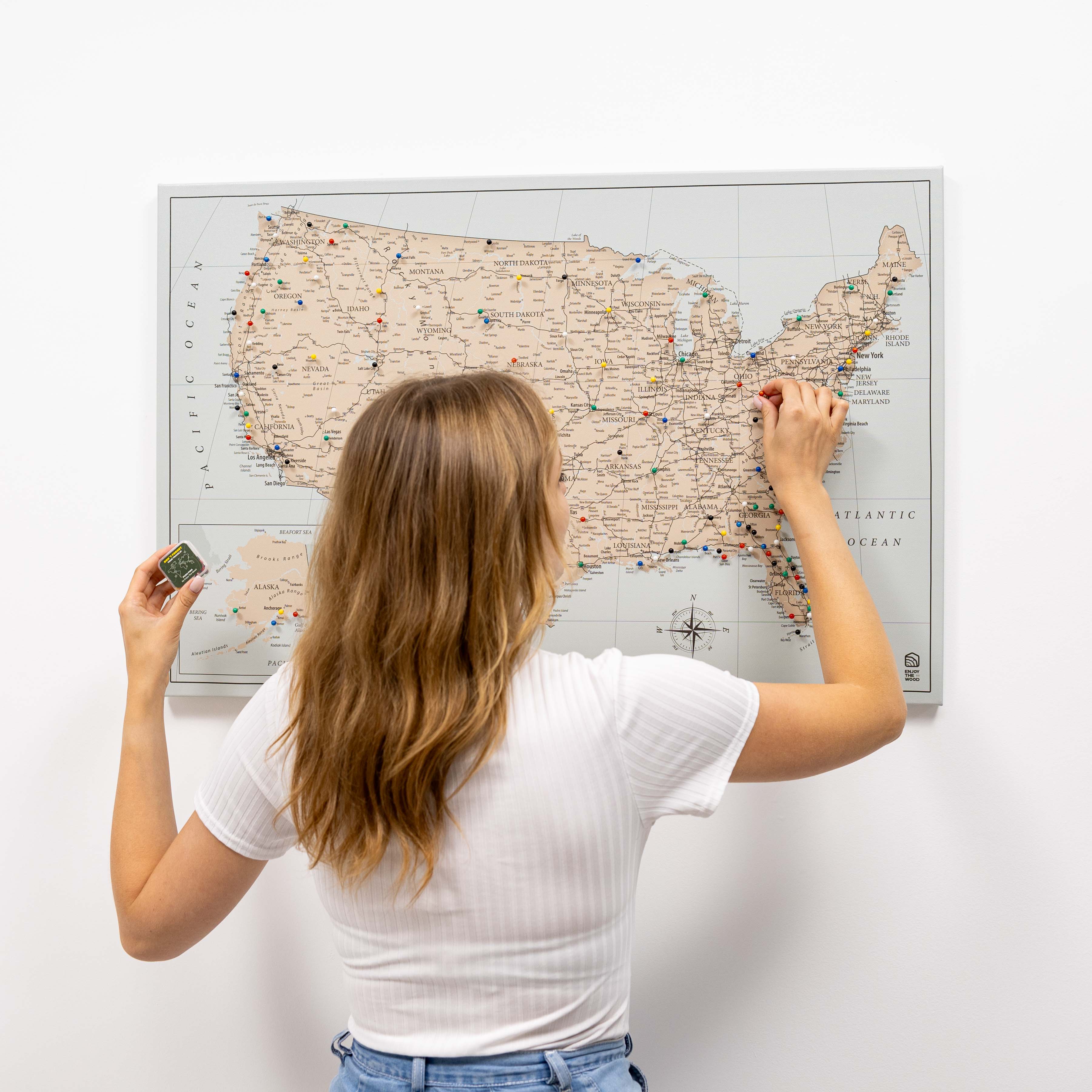 Wooden Canvas Usa Map - Antique